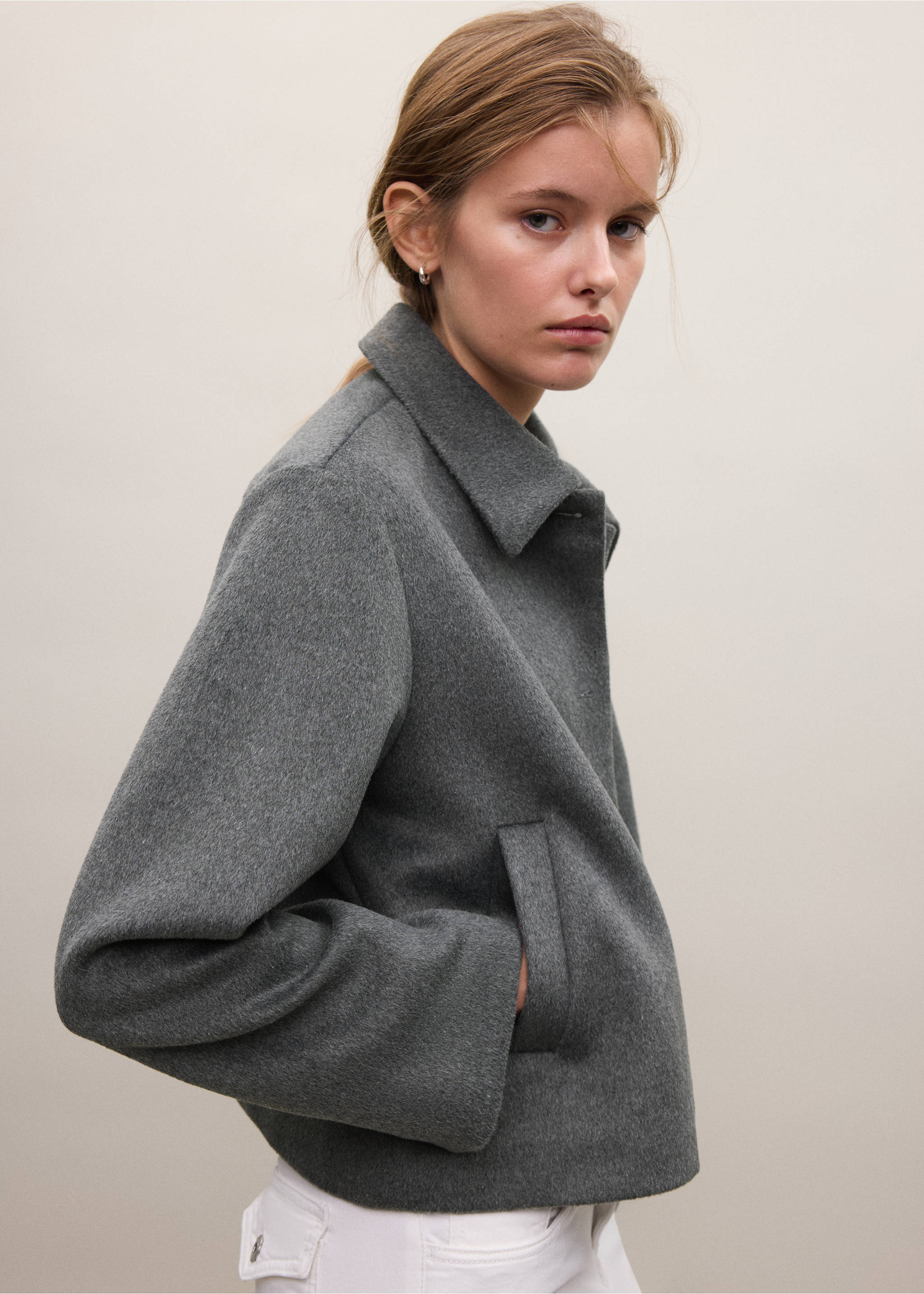 Buttoned wool coat - Medium plane, Medium Heather Grey. Ref: 37045975-00.