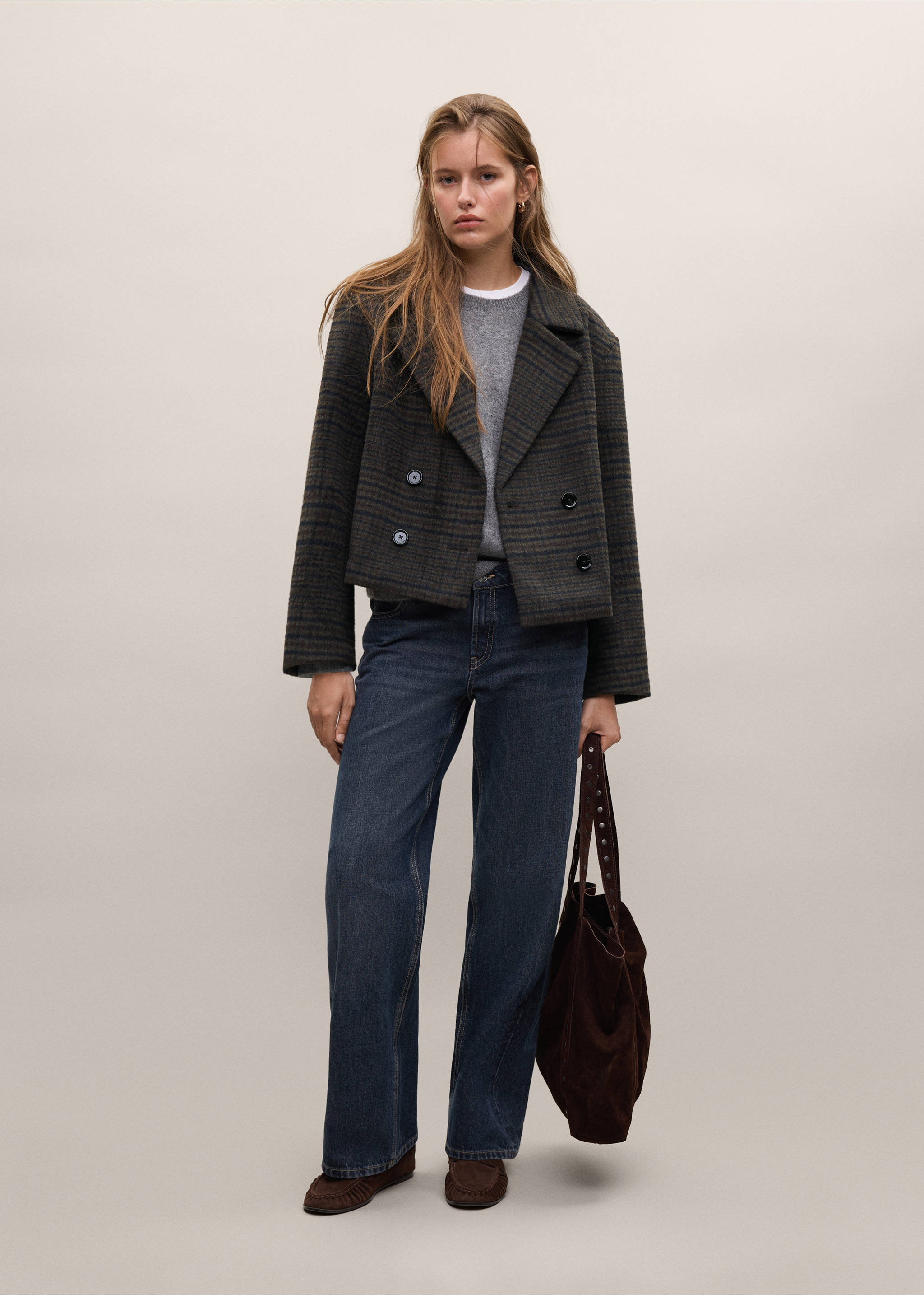 Wool-blend check coat - General plane, Chocolate. Ref: 37045976-00.