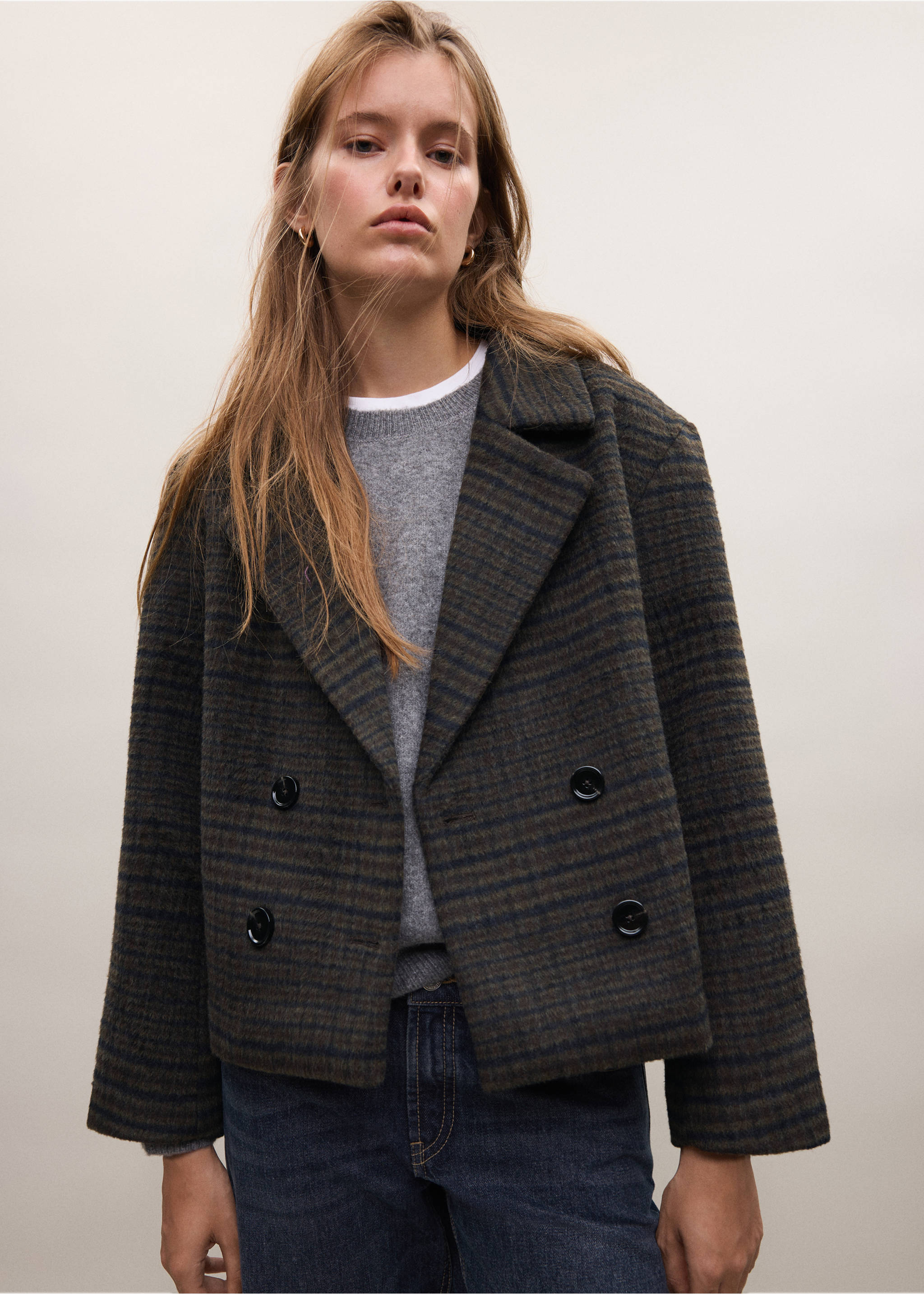 Wool-blend check coat - Medium plane, Chocolate. Ref: 37045976-00.