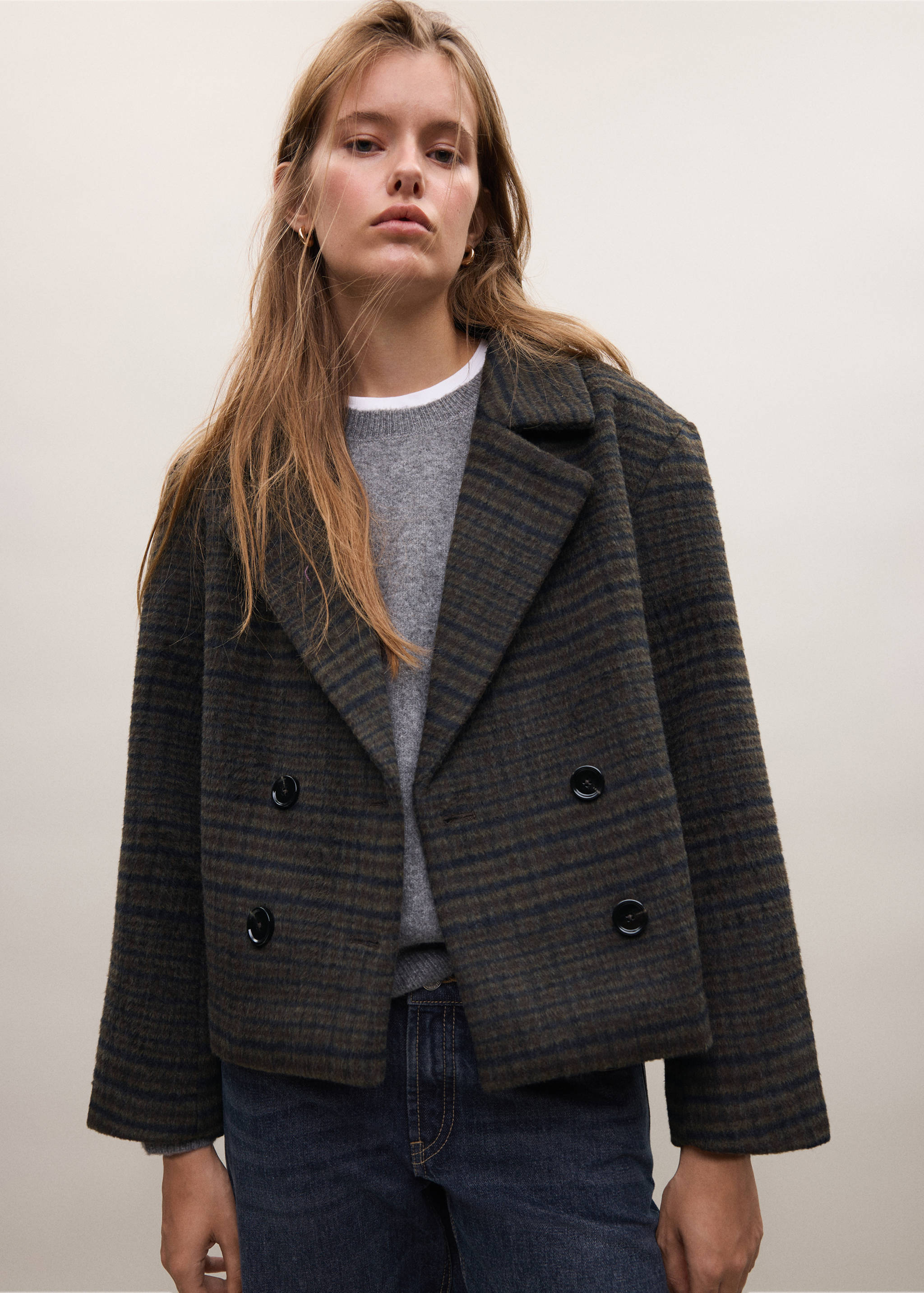 Wool-blend check coat - Medium plane