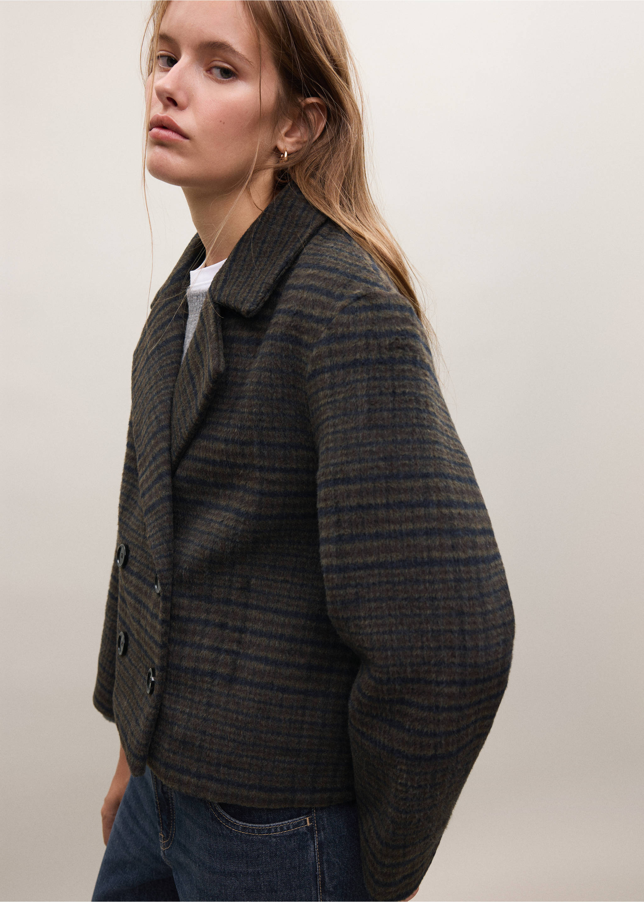 Wool-blend check coat - Details of the article 2, Chocolate. Ref: 37045976-00.