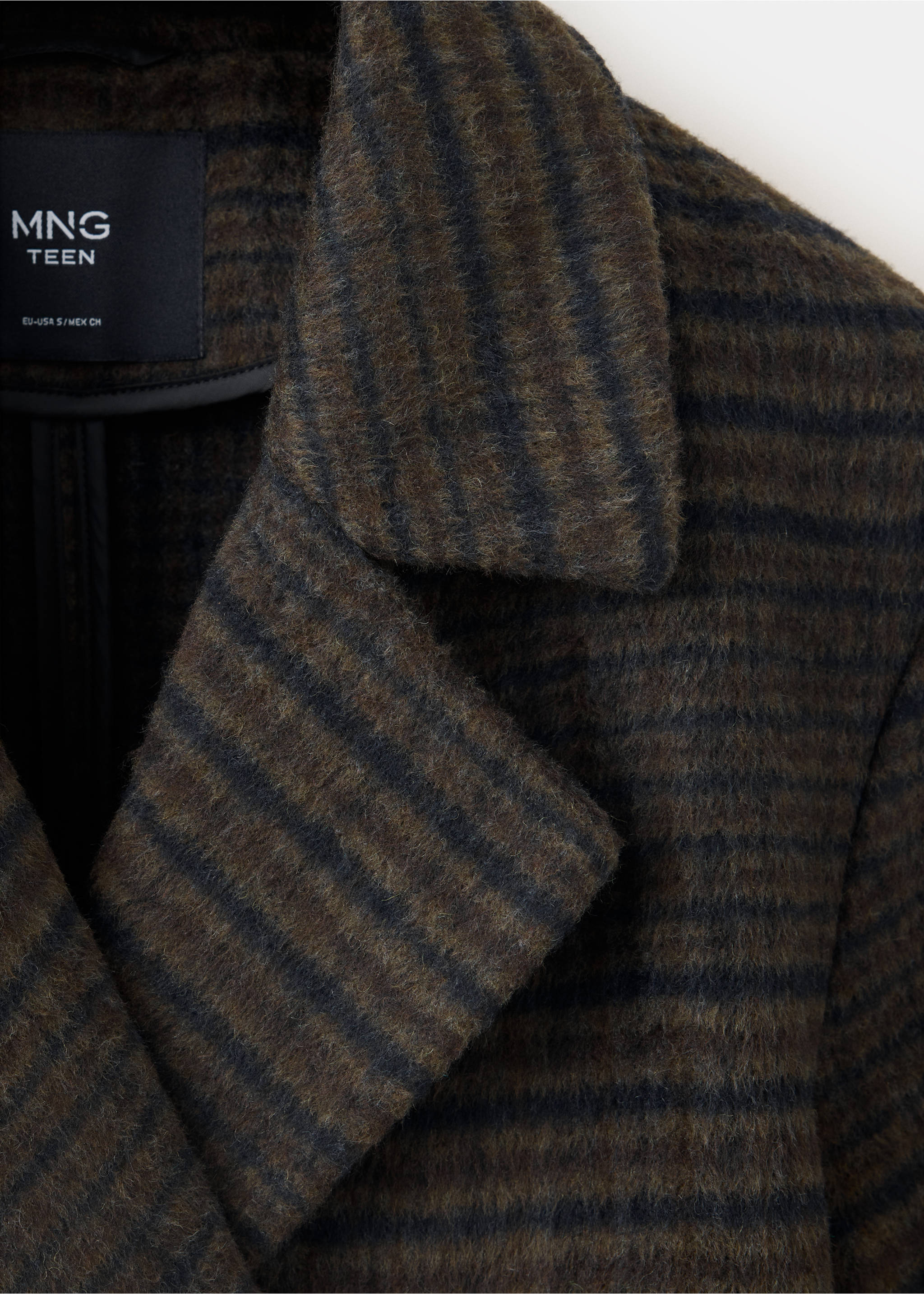 Wool-blend check coat - Details of the article 8, Chocolate. Ref: 37045976-00.