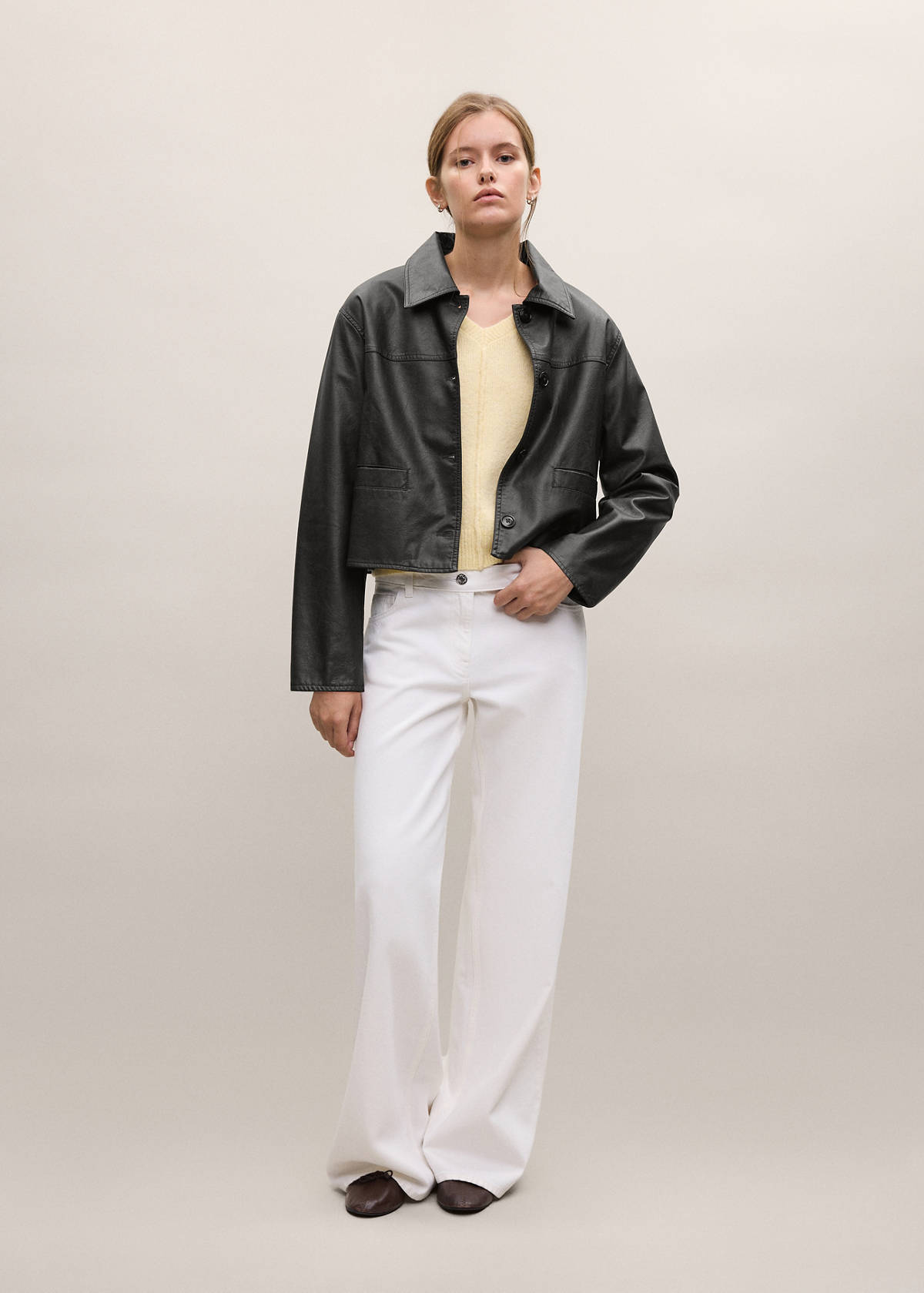 Textured faux leather jacket — Brown