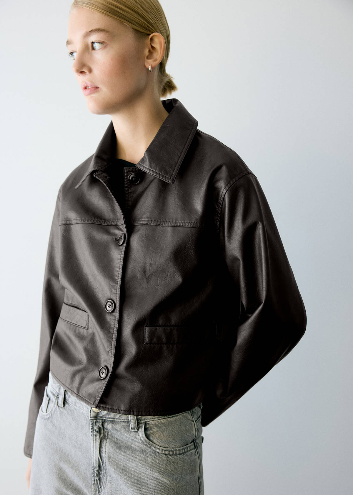 Textured faux leather jacket — Brown