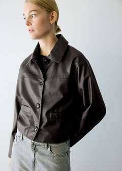 Textured faux leather jacket — Brown 9