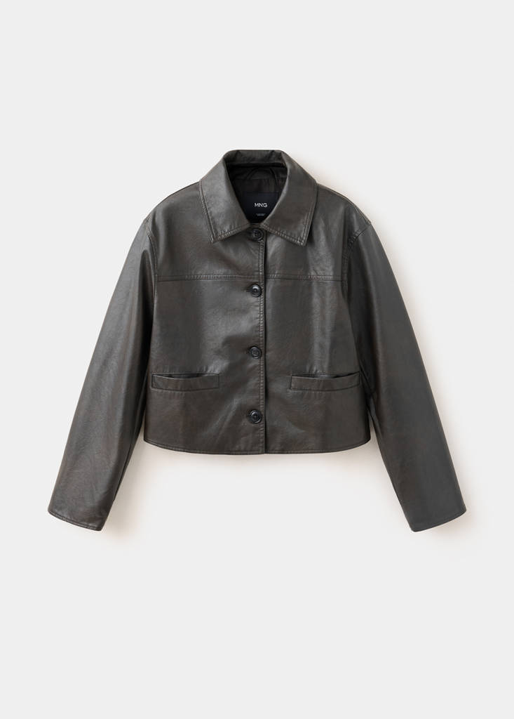 Faux leather jacket with buttons - thumbnail 4