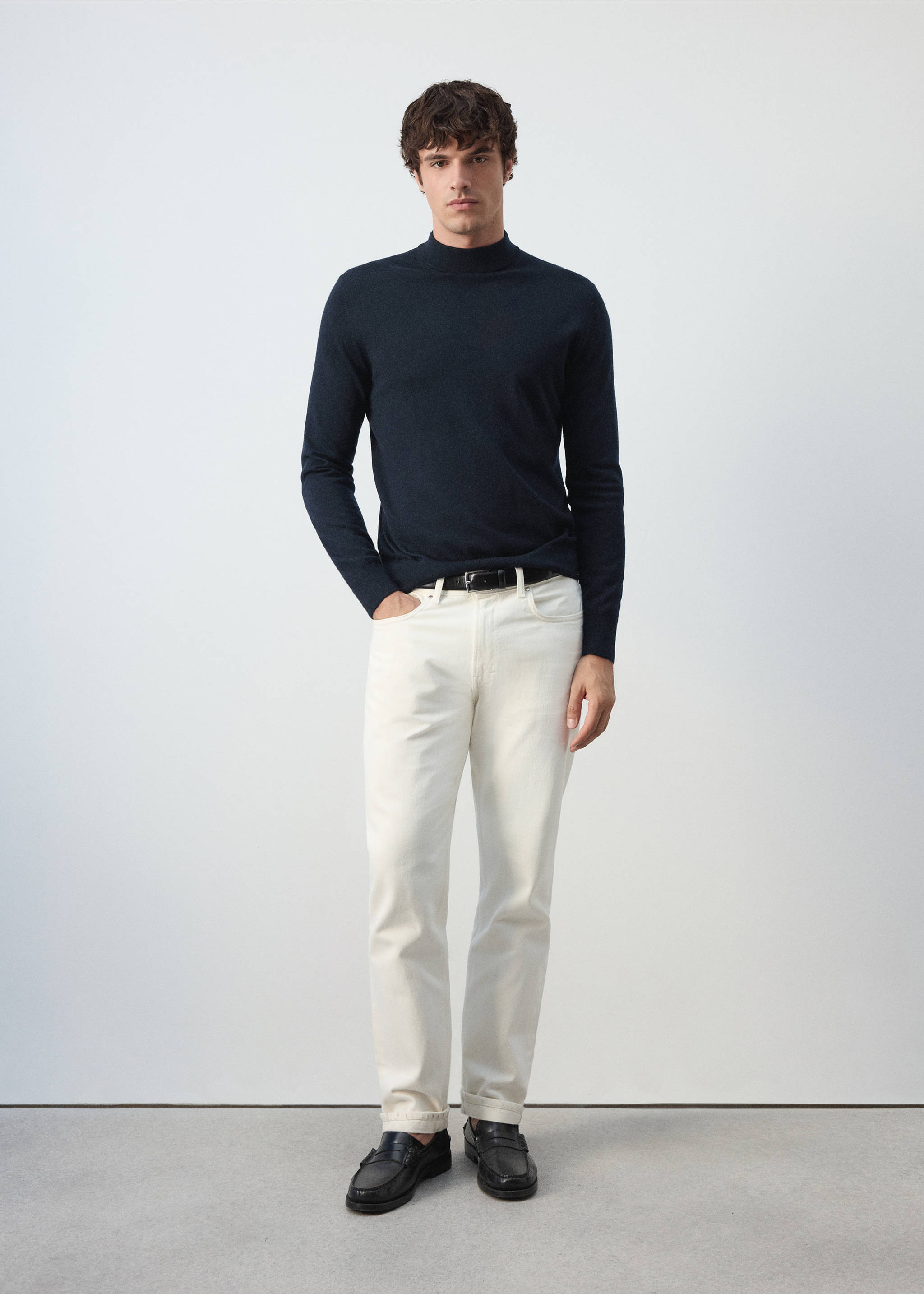100% wool sweater with perkins neck - General plane, Navy. Ref: 37045981-00.