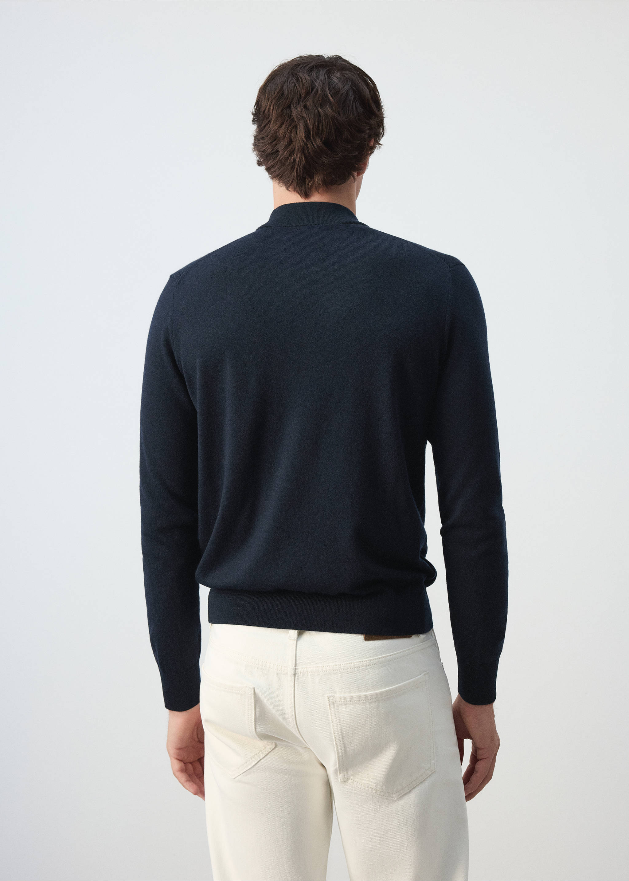 100% wool sweater with perkins neck - Reverse of the article, Navy. Ref: 37045981-00.