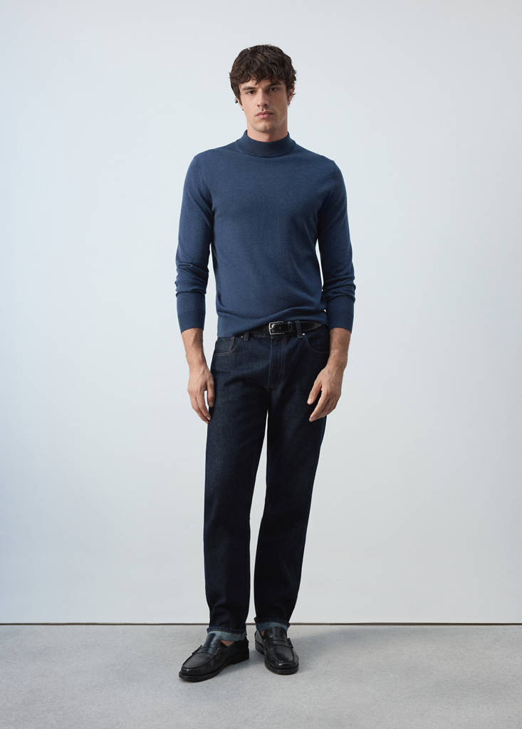 Sweter 100% wełna merino z półgolfem norkowy szary - Mężczyzna - M - MANGO MAN
