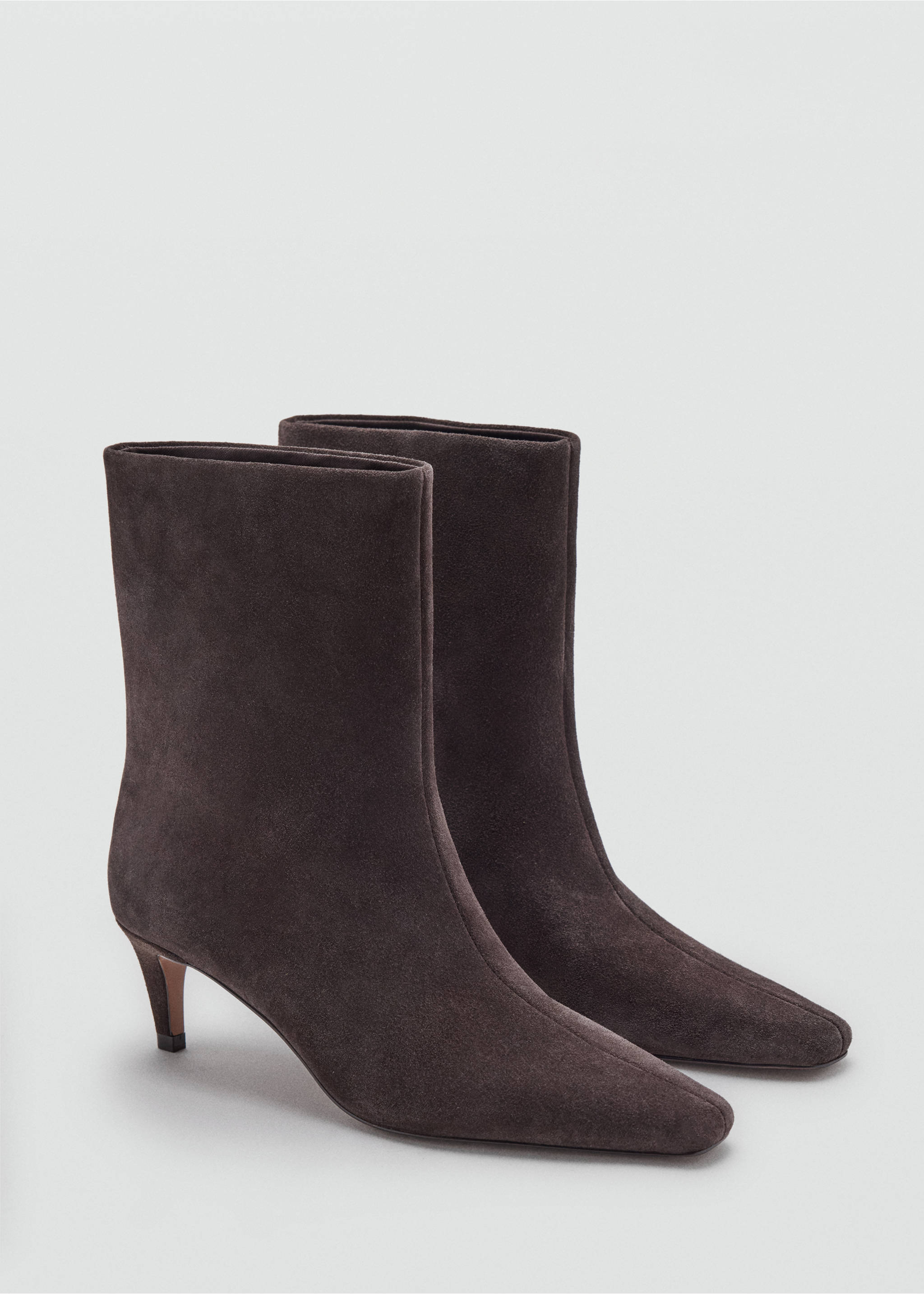 Square-toe suede heeled ankle boot - Medium plane, Chocolate. Ref: 37045984-00.