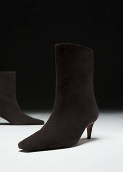 Square-toe suede heeled ankle boot — Chocolate 5