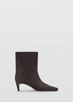 Square-toe suede heeled ankle boot — Chocolate 1