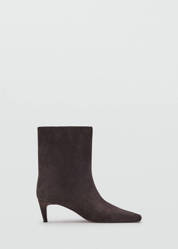 Square-toe suede heeled ankle boot — Chocolate