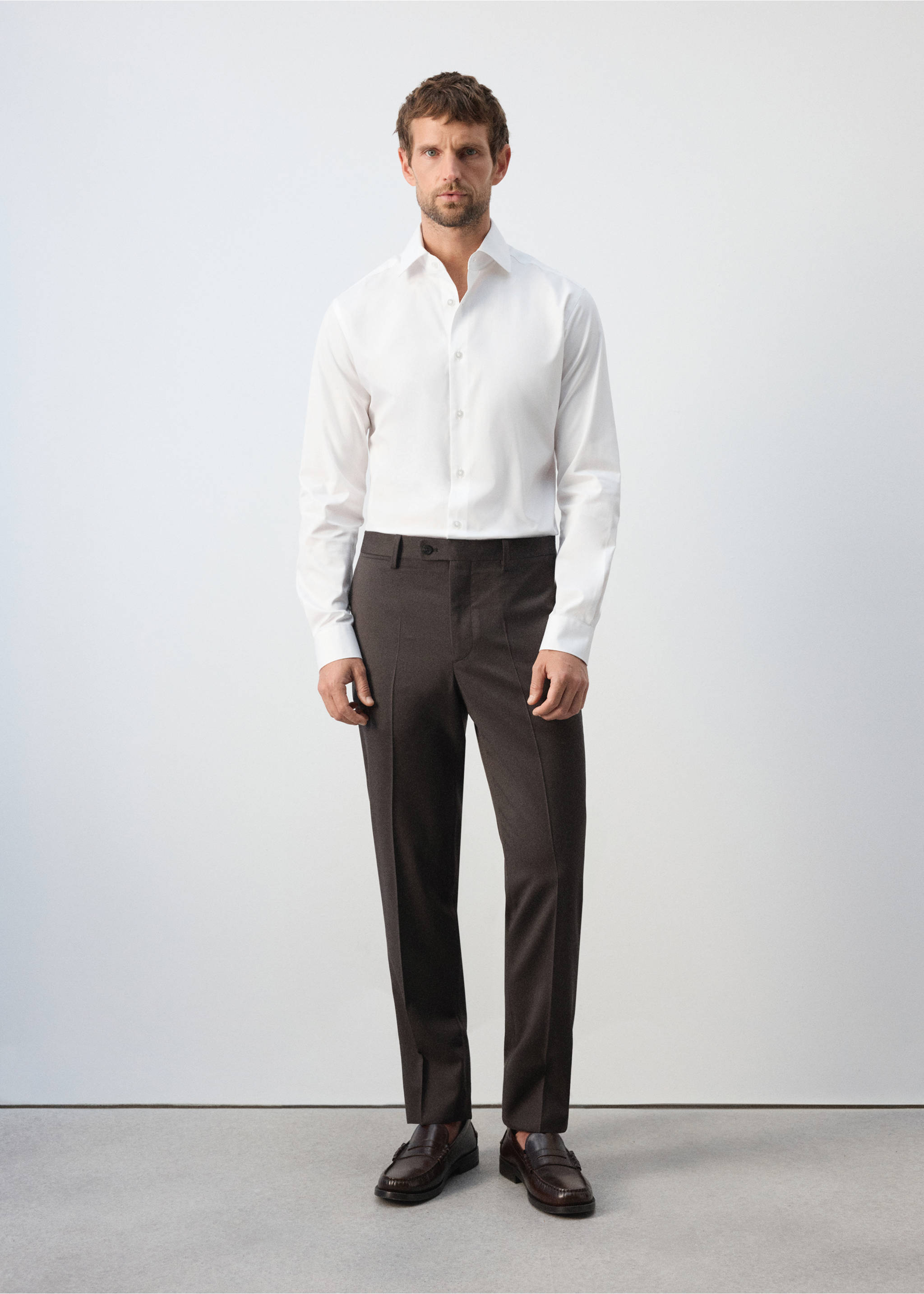 100% cotton slim-fit shirt - General plane, White. Ref: 37045985-00.
