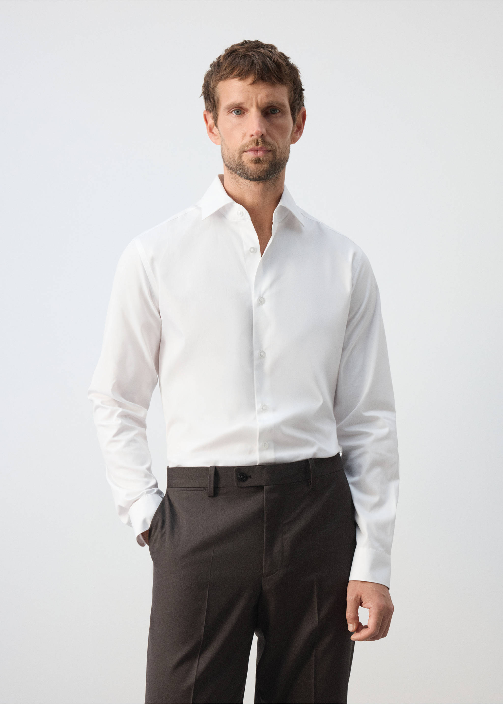 100% cotton slim-fit shirt - Medium plane, White. Ref: 37045985-00.
