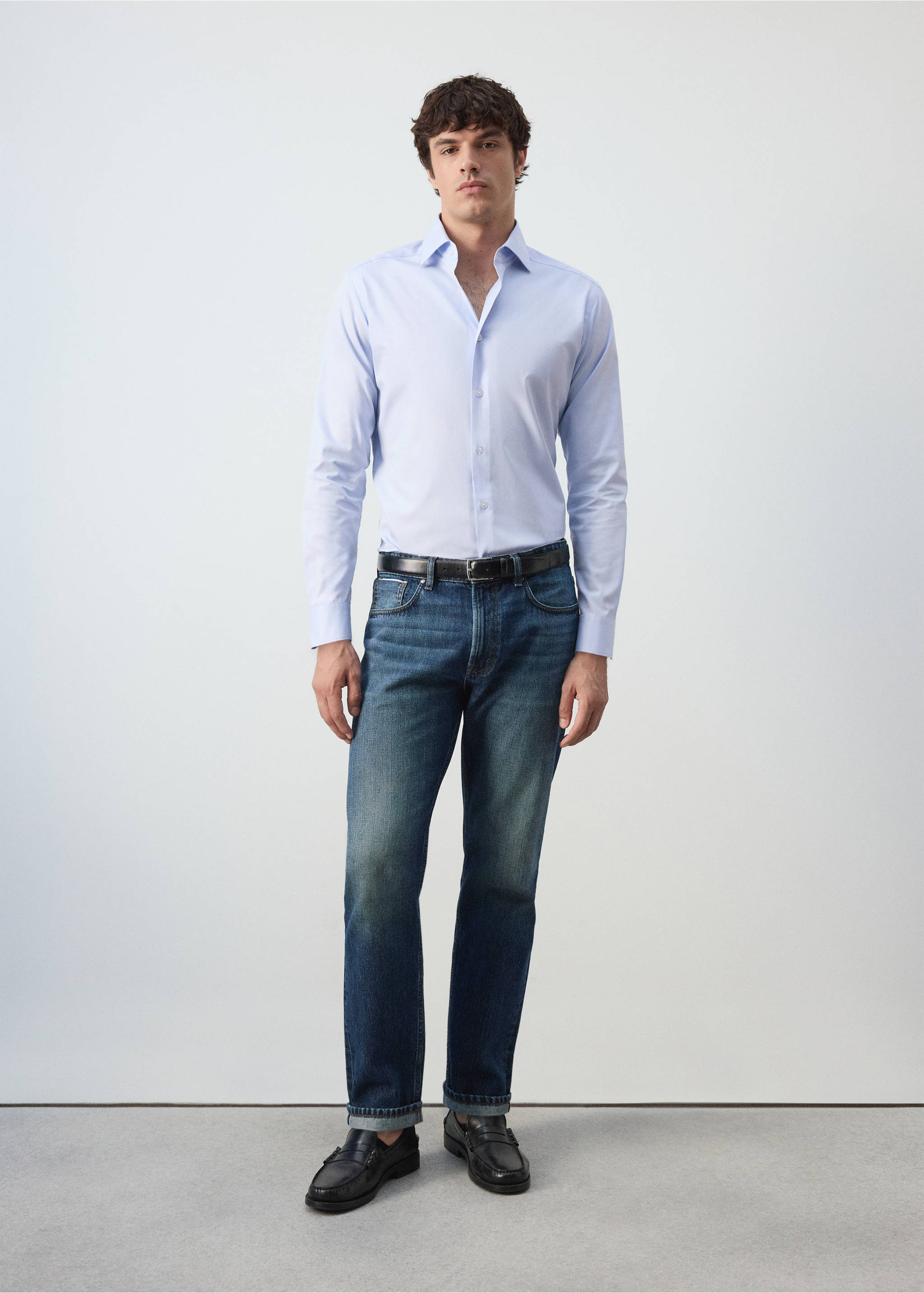 100% cotton slim-fit shirt - General plane, Sky Blue. Ref: 37045985-00.