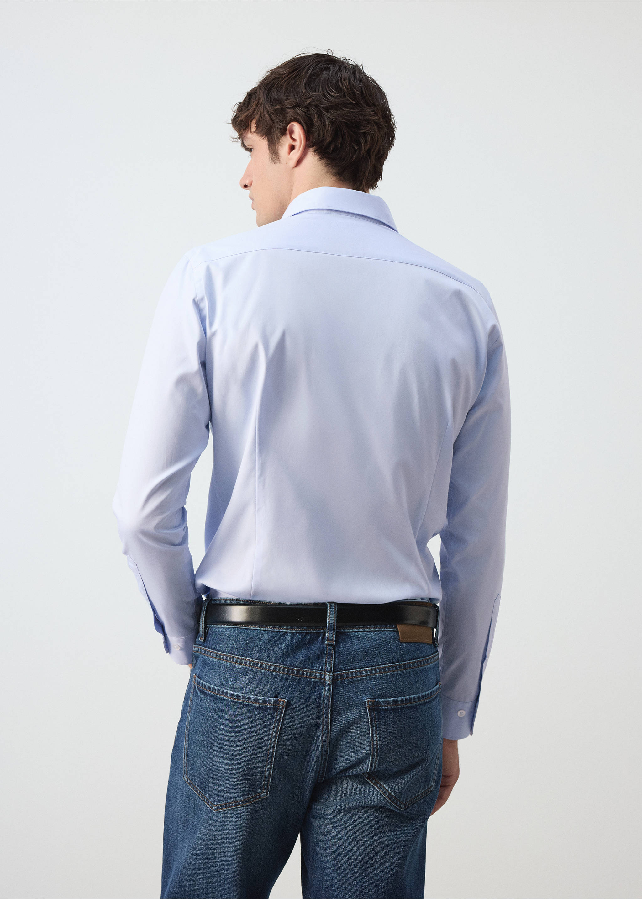 100% cotton slim-fit shirt - Reverse of the article, Sky Blue. Ref: 37045985-00.