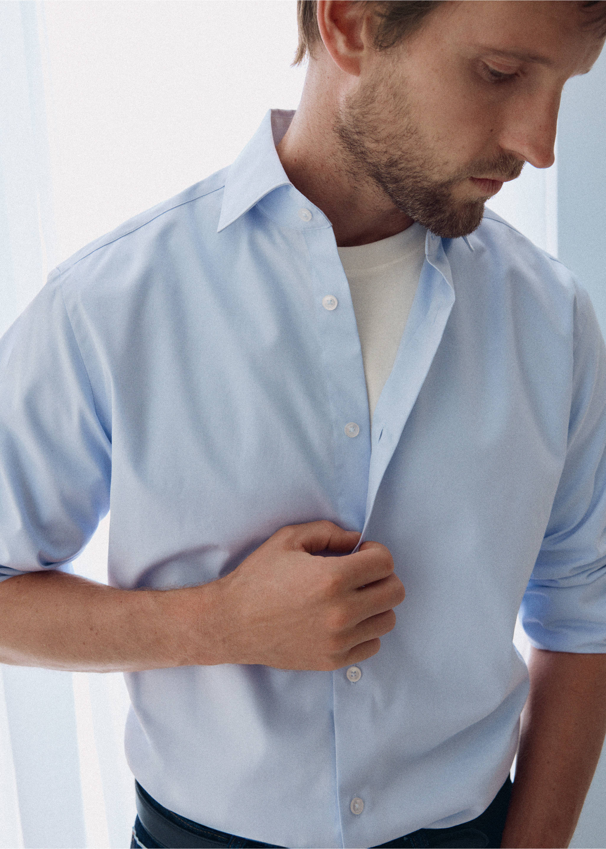 100% cotton slim-fit shirt - General plane, Sky Blue. Ref: 37045985-01.
