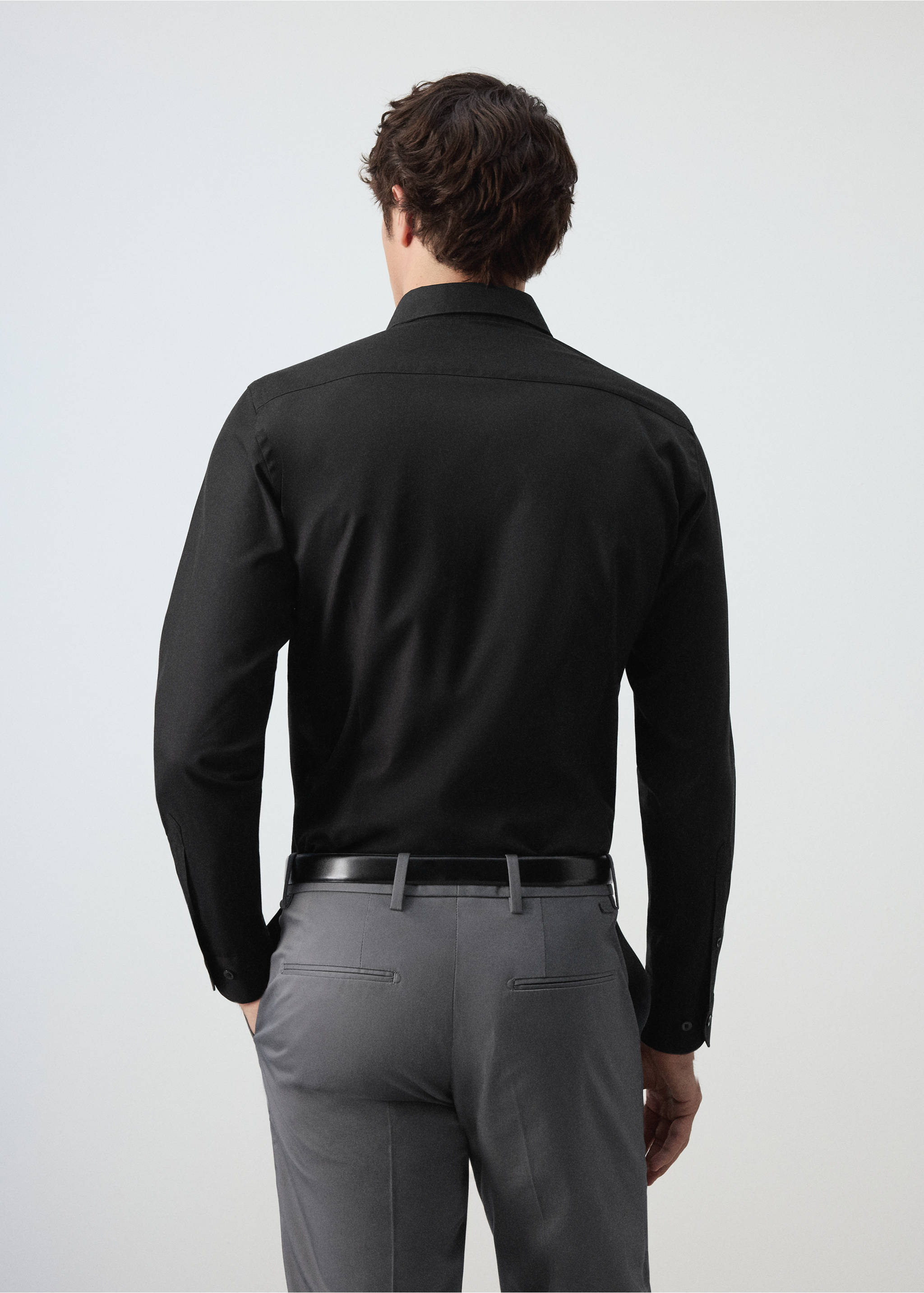 100% cotton slim-fit shirt - Reverse of the article, Black. Ref: 37045985-00.