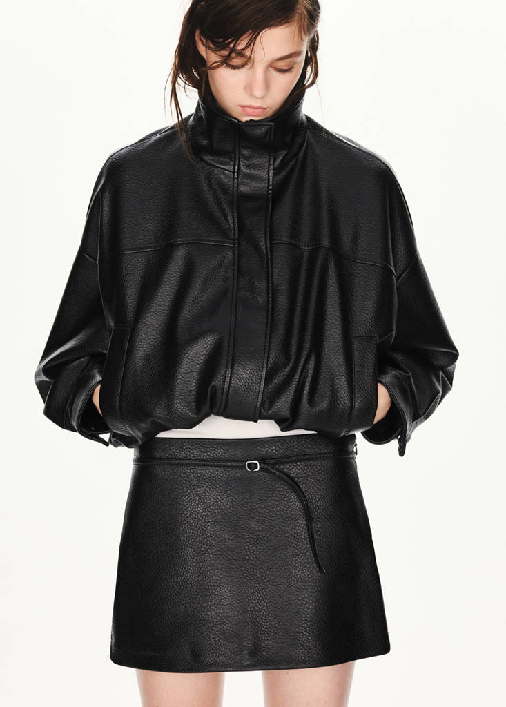 Faux leather skirt with belt — Black