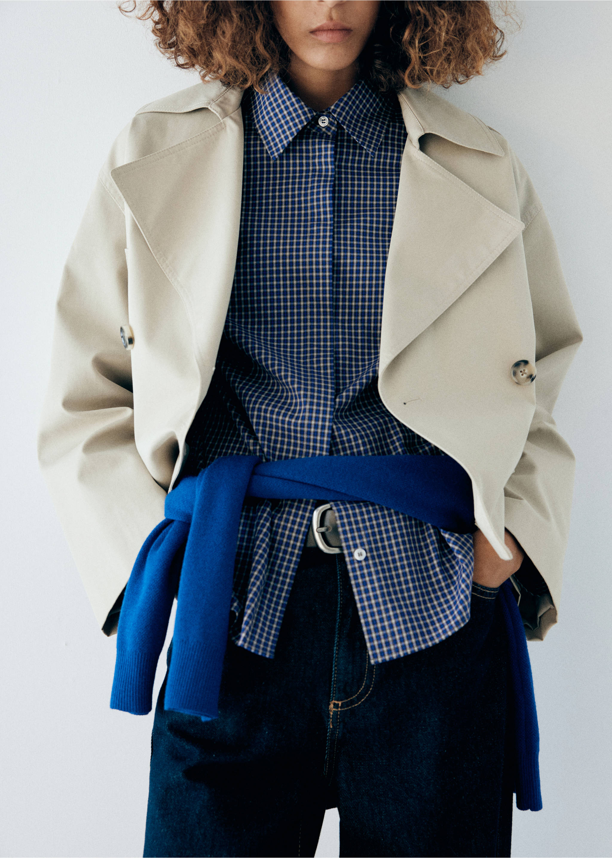 Fitted cotton shirt - Details of the article 3, Navy. Ref: 37045989-00.