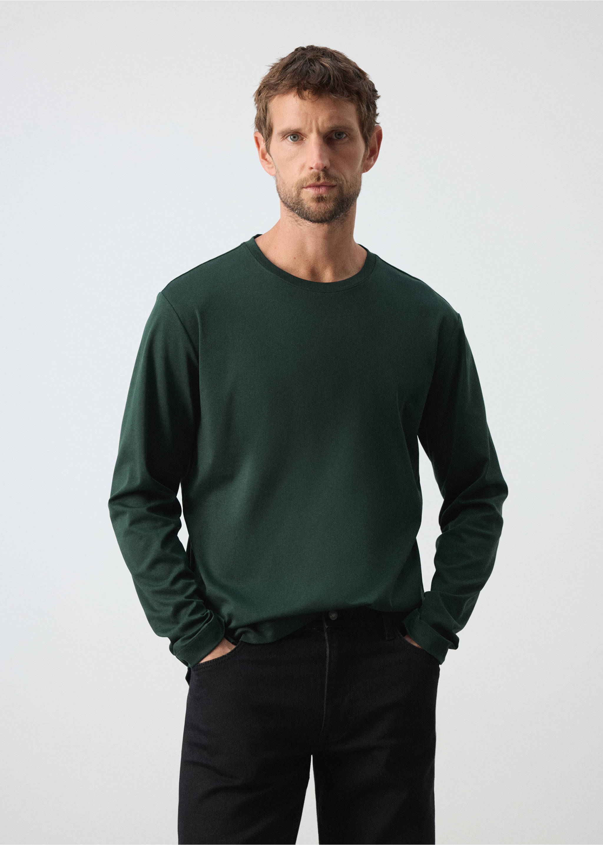 100% cotton T-shirt regular fit - Medium plane, Dark Green. Ref: 37045999-00.