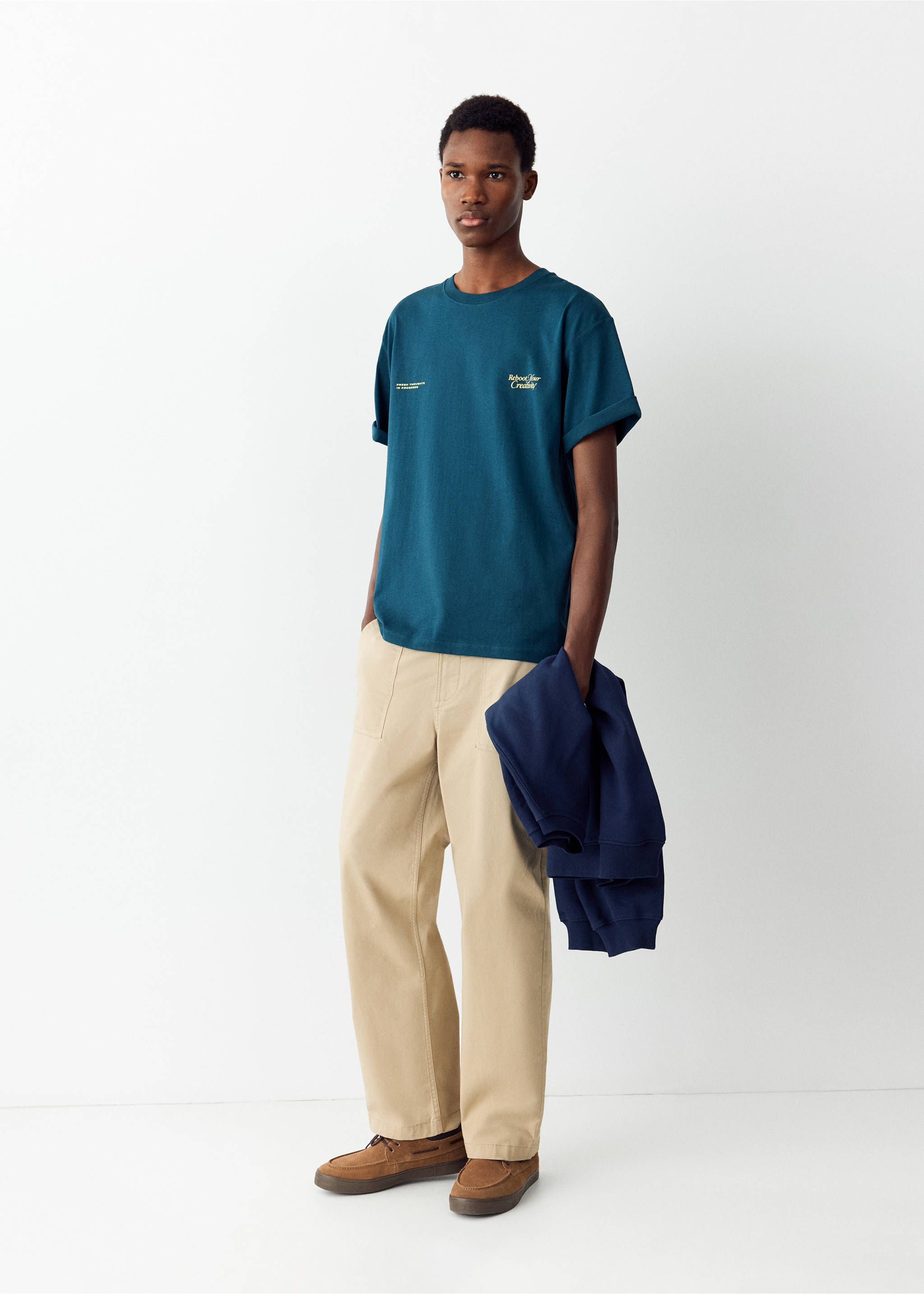 Printed text T-shirt - General plane, Petrol Blue. Ref: 37046005-00.