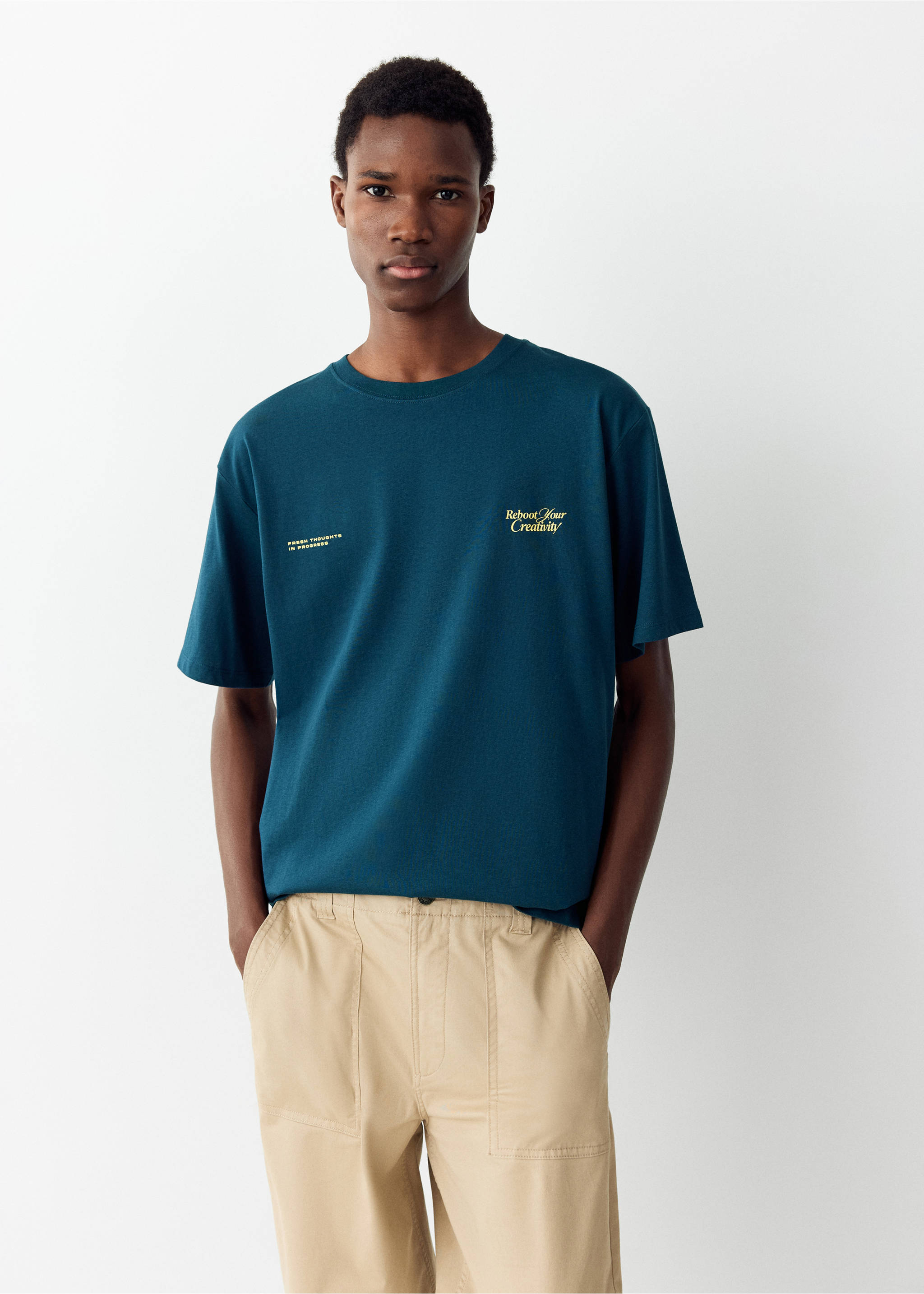 Printed text T-shirt - Medium plane, Petrol Blue. Ref: 37046005-00.