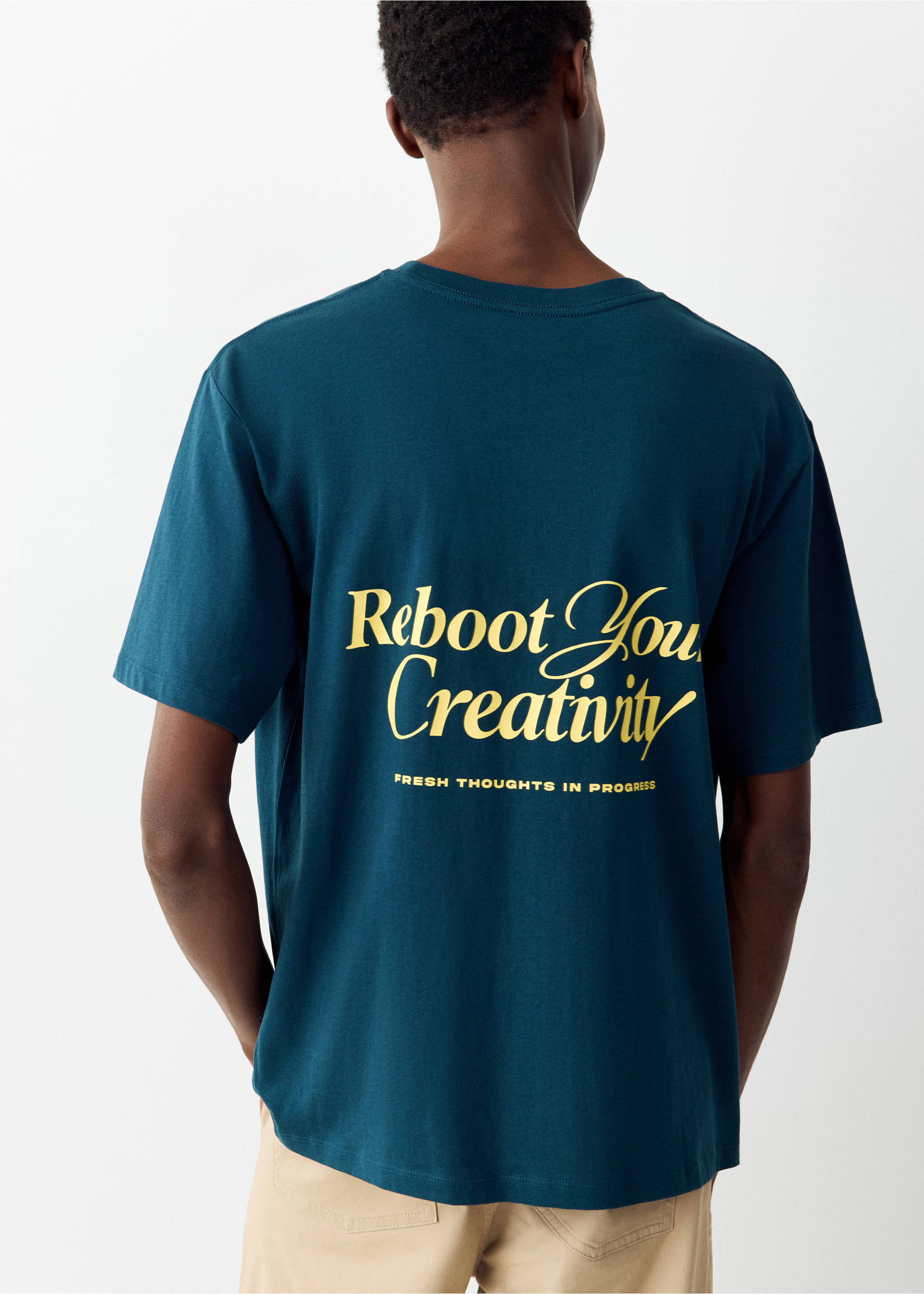 Printed text T-shirt - Reverse of the article, Petrol Blue. Ref: 37046005-00.