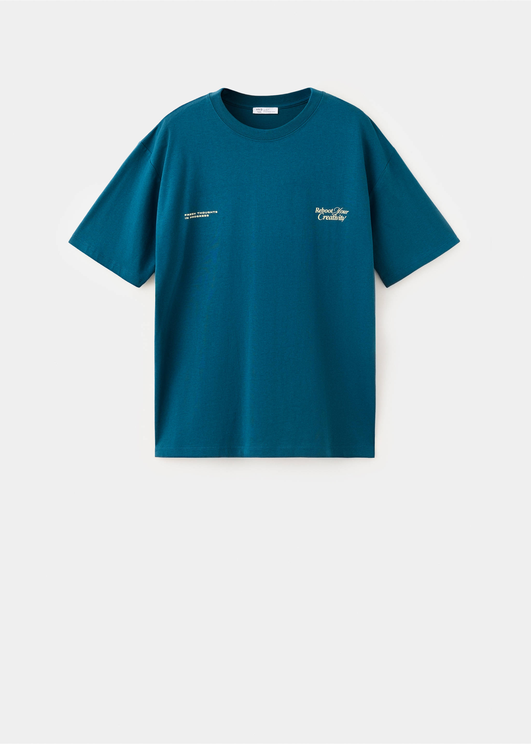 Printed text T-shirt - Article without model, Petrol Blue. Ref: 37046005-00.