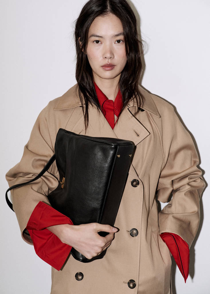Shoulder bag, leather, charm, mirror — Black