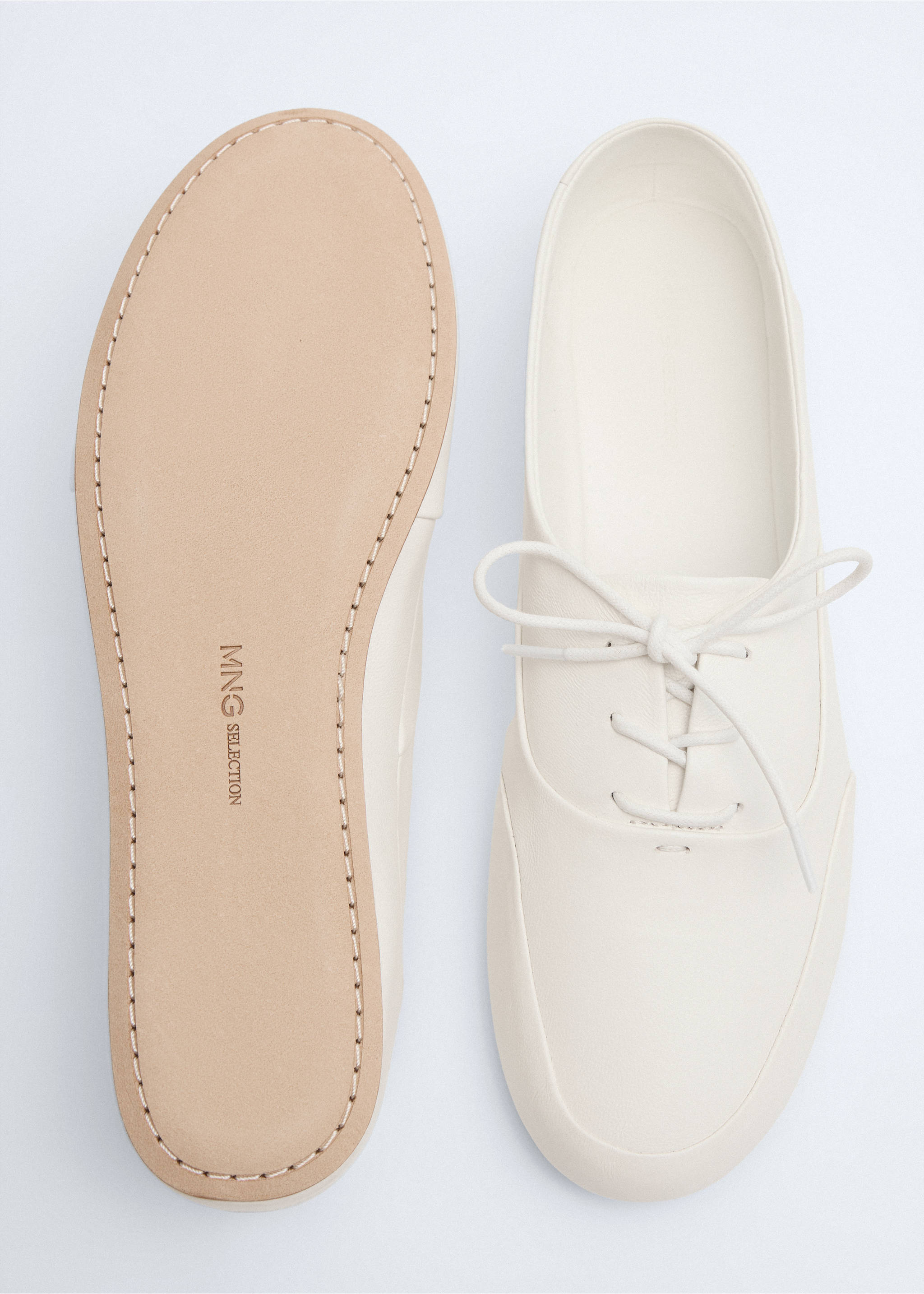 Lace-up leather sneakers - Details of the article 3, Ecru. Ref: 37046010-00.