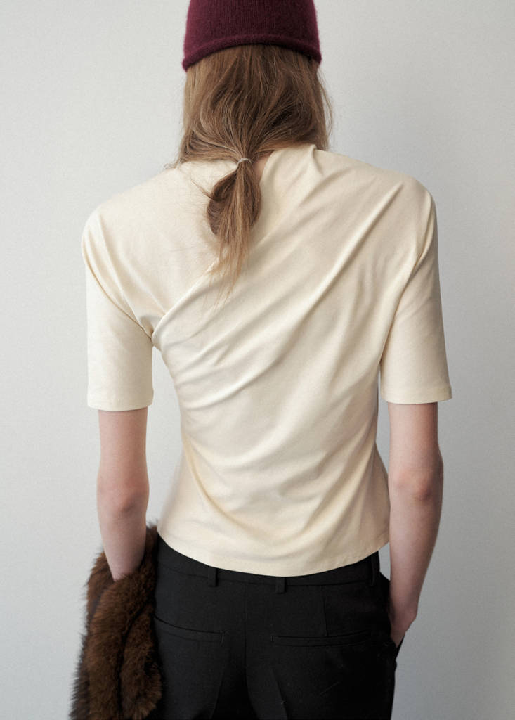 Fitted wrap-effect T-shirt — Ecru
