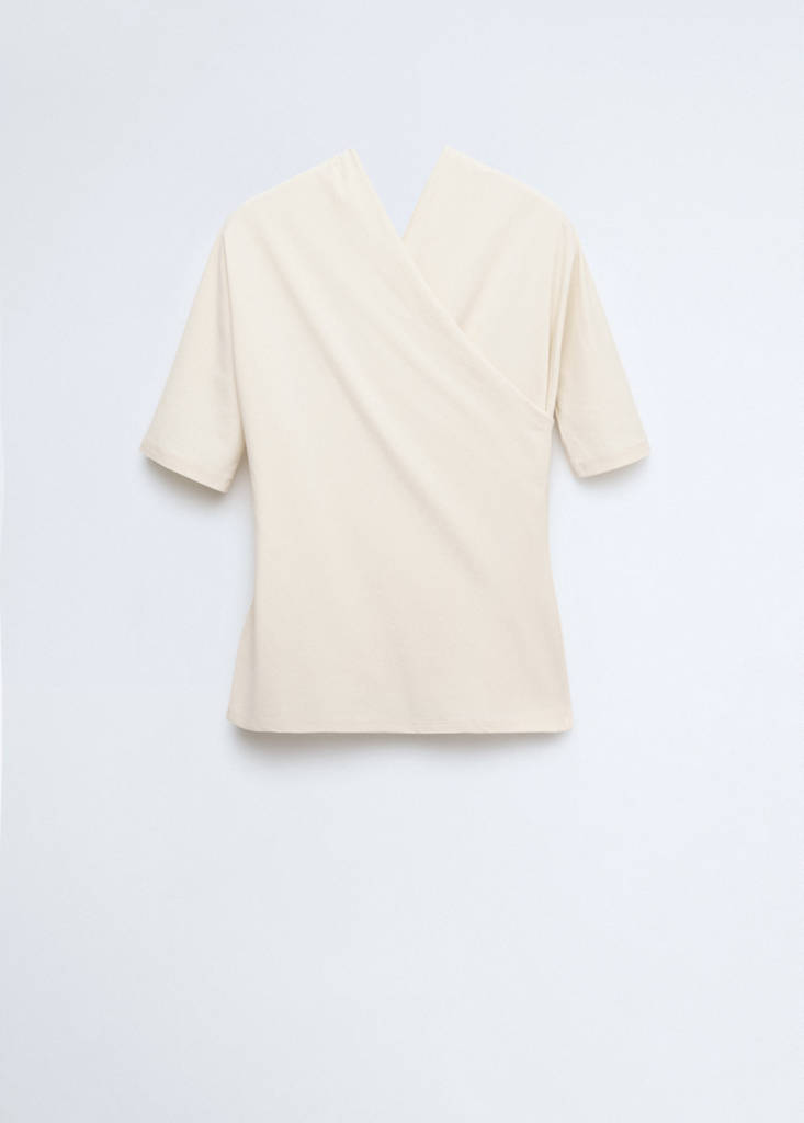 Fitted wrap-effect T-shirt — Ecru