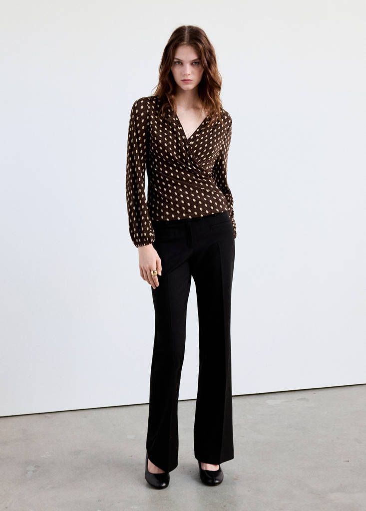 Polka dot wrap blouse — Brown