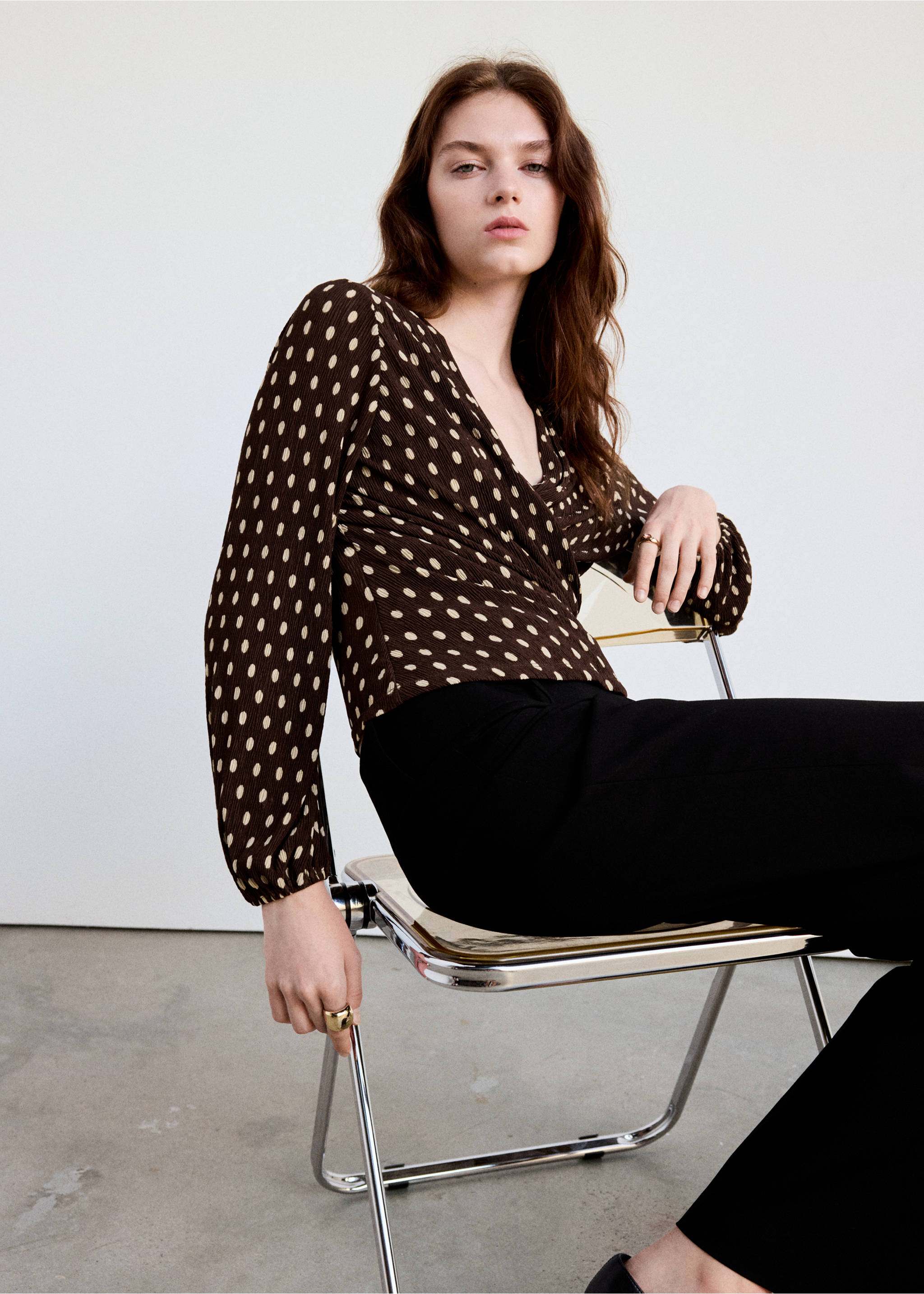 Polka dot wrap blouse - Medium plane, Brown. Ref: 37046013-00.