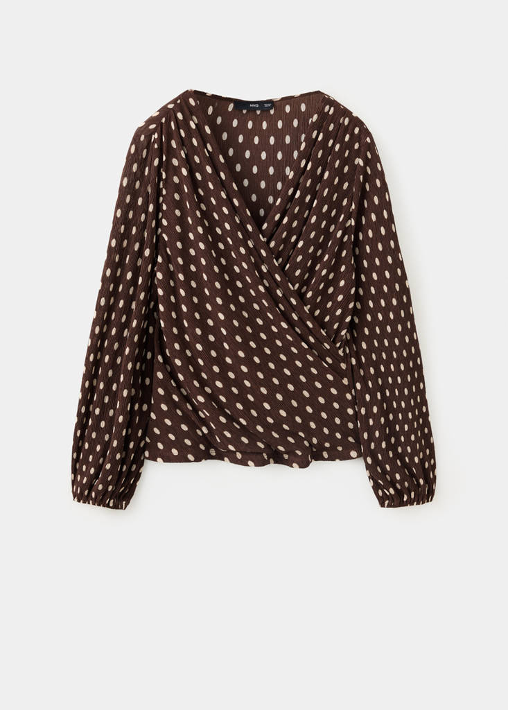 Polka dot wrap blouse — Brown