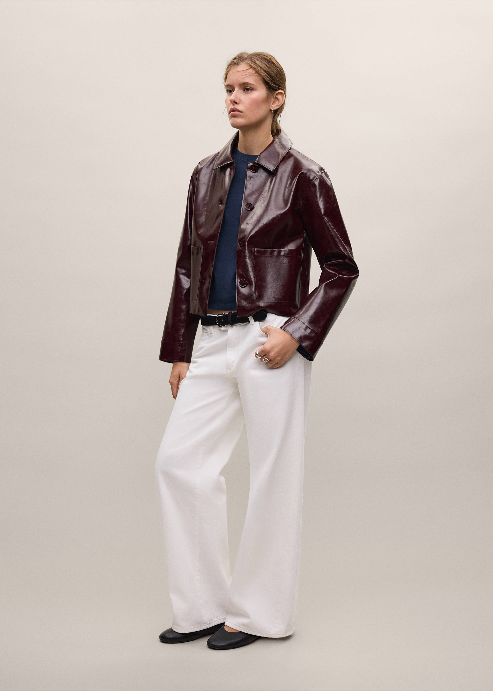Faux-leather jacket with pockets - General plane, Burgundy. Ref: 37046322-01.