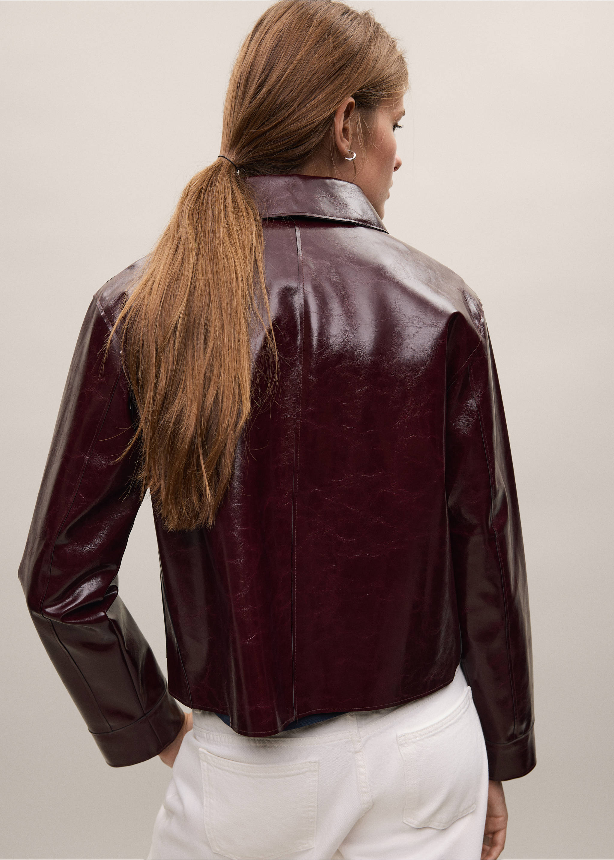 Faux-leather jacket with pockets - Reverse of the article, Burgundy. Ref: 37046322-01.