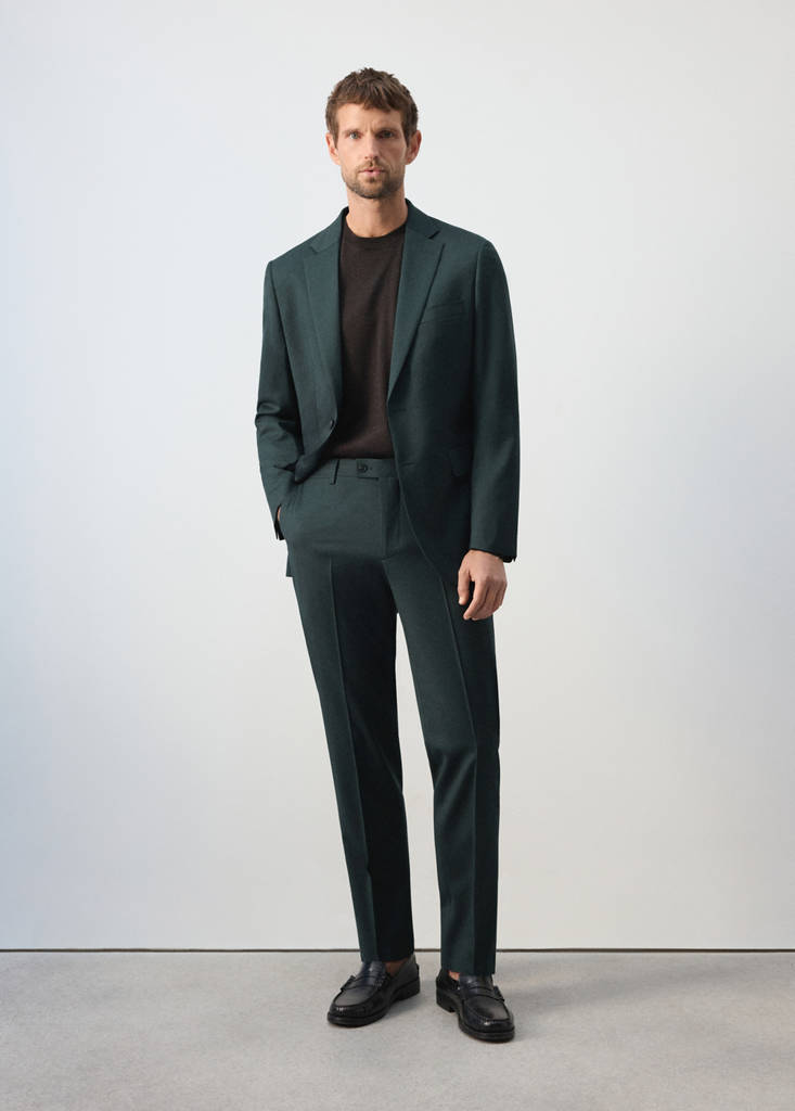 Turin 100% wool suit trousers — Dark Green