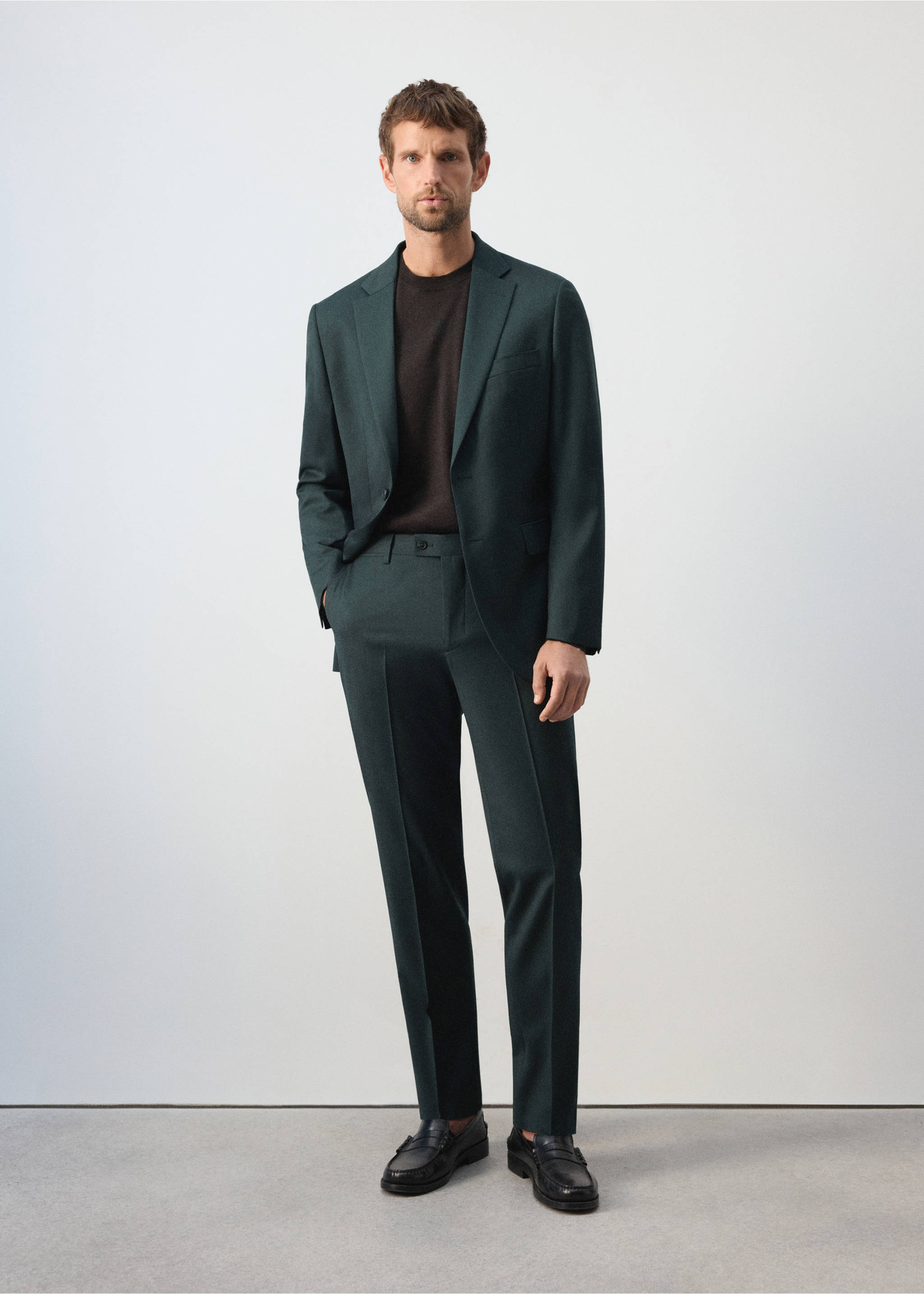Turin 100% wool suit trousers - General plane, Dark Green. Ref: 37046324-00.