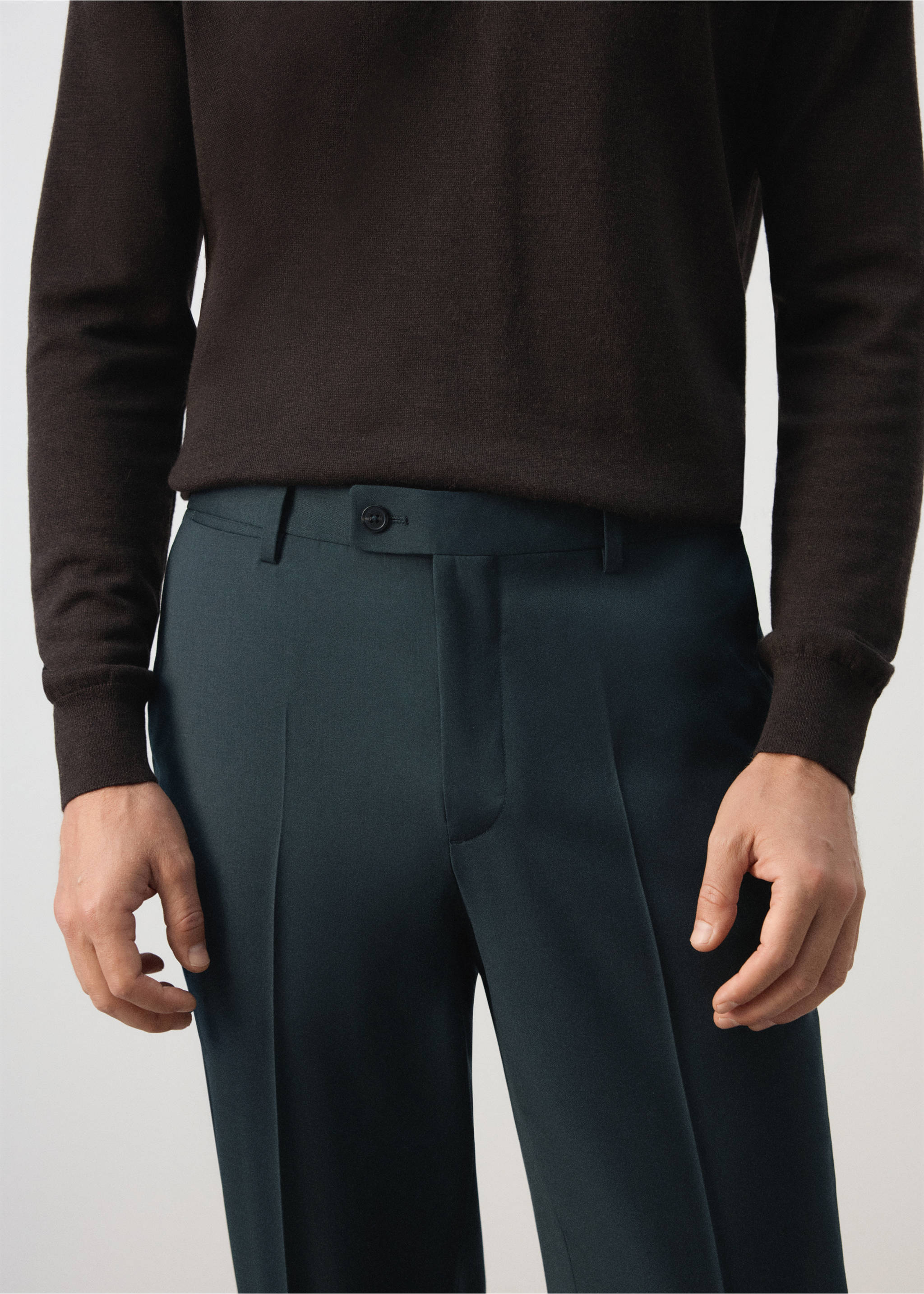 Turin 100% wool suit trousers - Details of the article 1, Dark Green. Ref: 37046324-00.