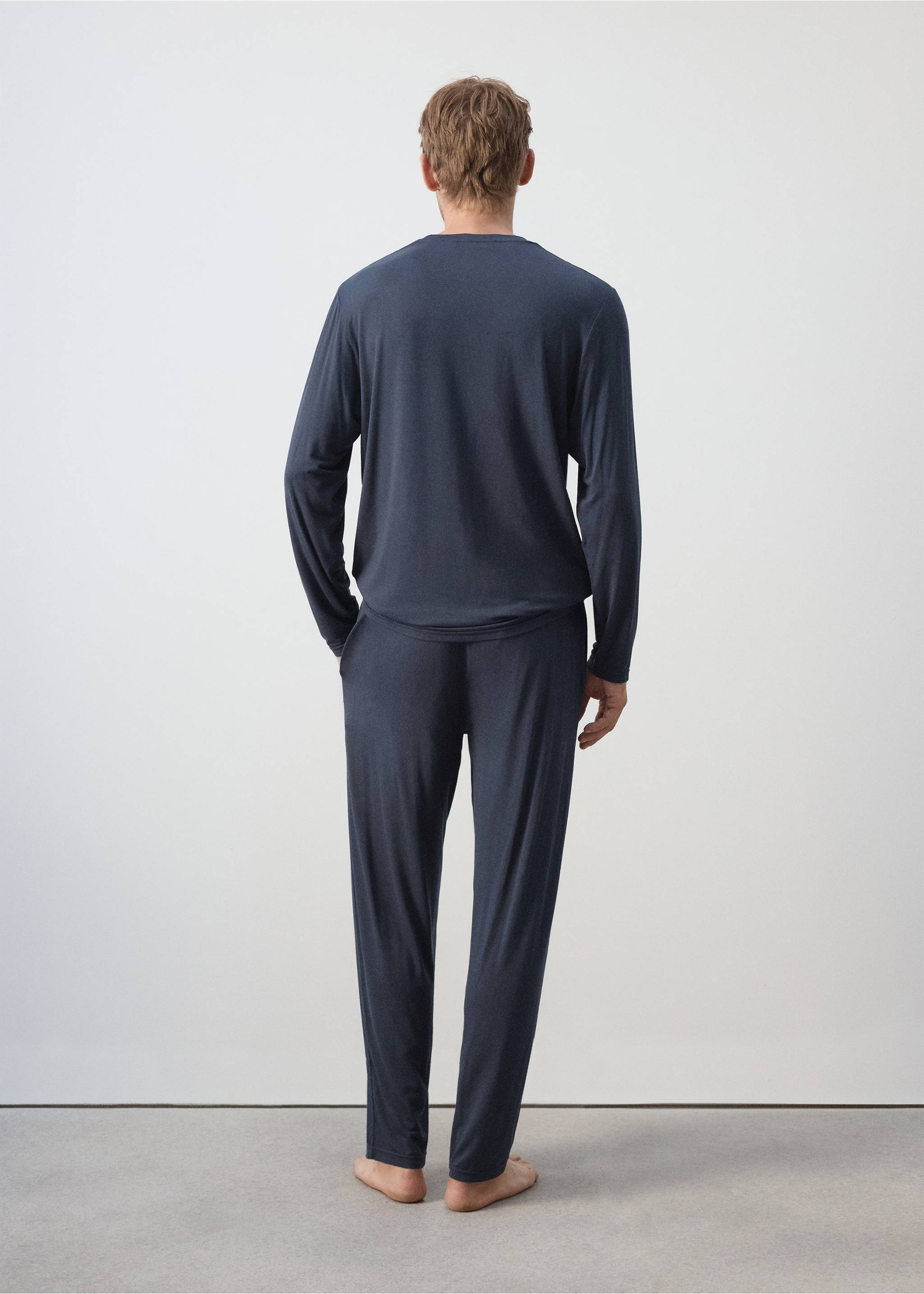 Pack of long modal pyjamas - Reverse of the article, Navy. Ref: 37046326-00.