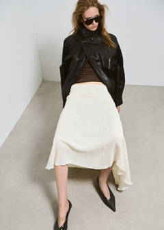 Oversized leather jacket with funnel neck — Chocolate 2