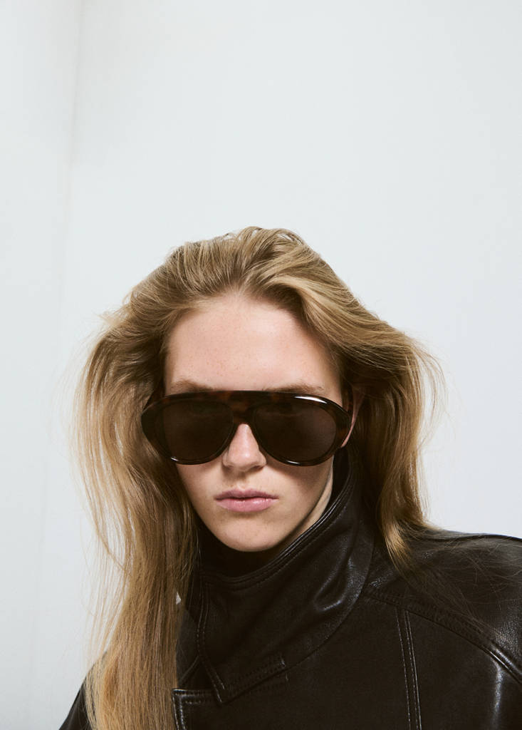 Oversized leather jacket with pockets — Chocolate