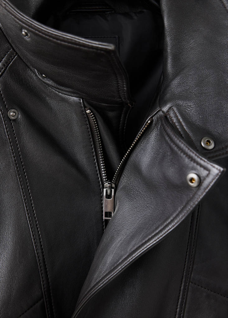 Oversized leather jacket with pockets — Chocolate