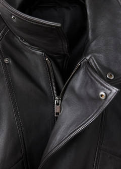 Oversized leather jacket with funnel neck — Chocolate 6