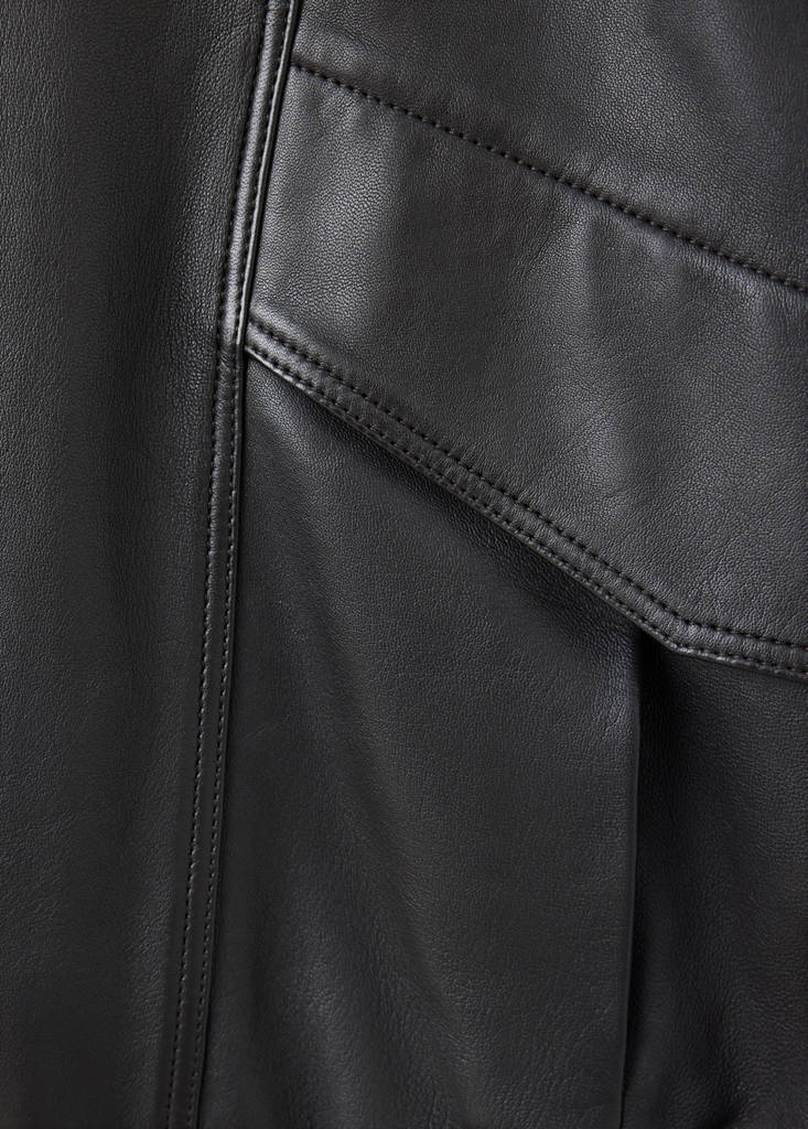 Oversized leather jacket with pockets — Chocolate