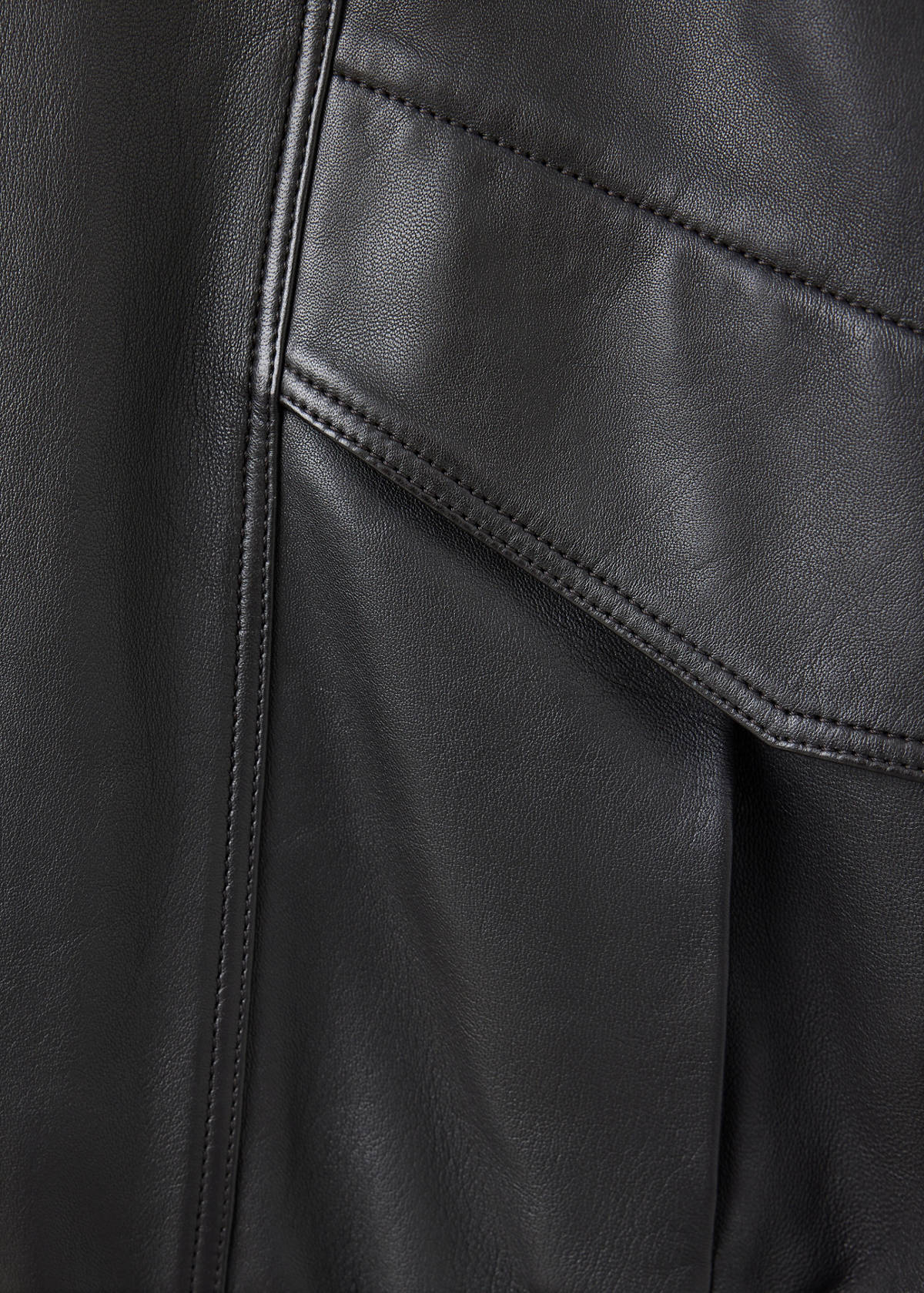 Oversized leather jacket with funnel neck — Chocolate