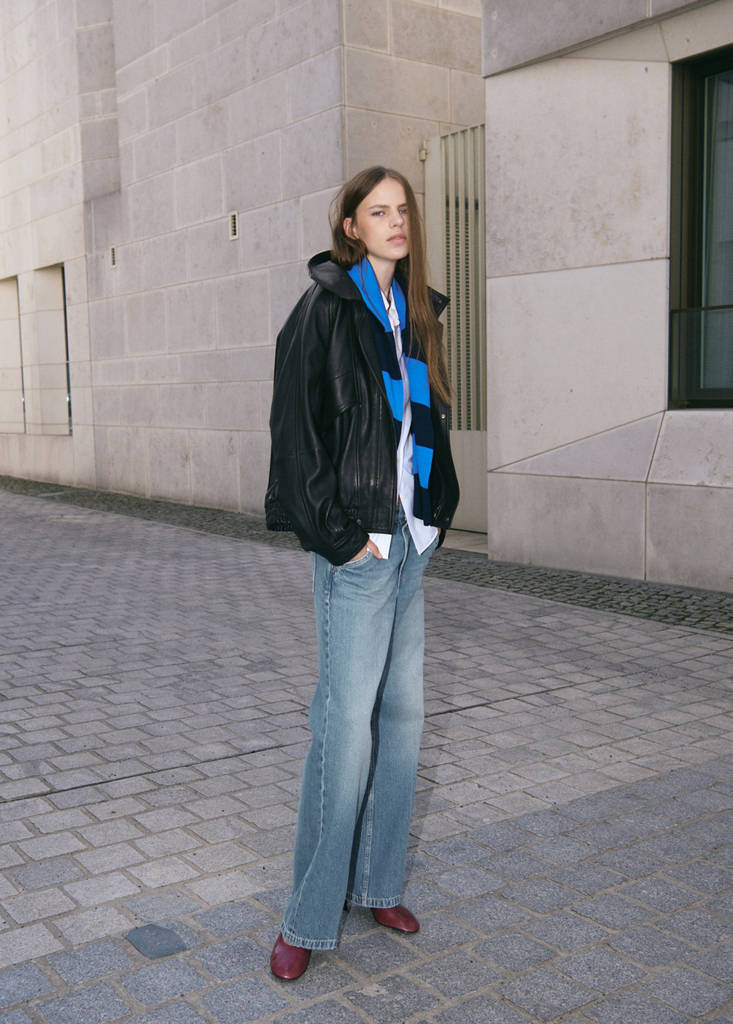 Oversized leather jacket with pockets — Chocolate